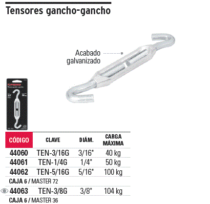 Tensor zinc 3/8' gancho-gancho, Fiero / 44063-