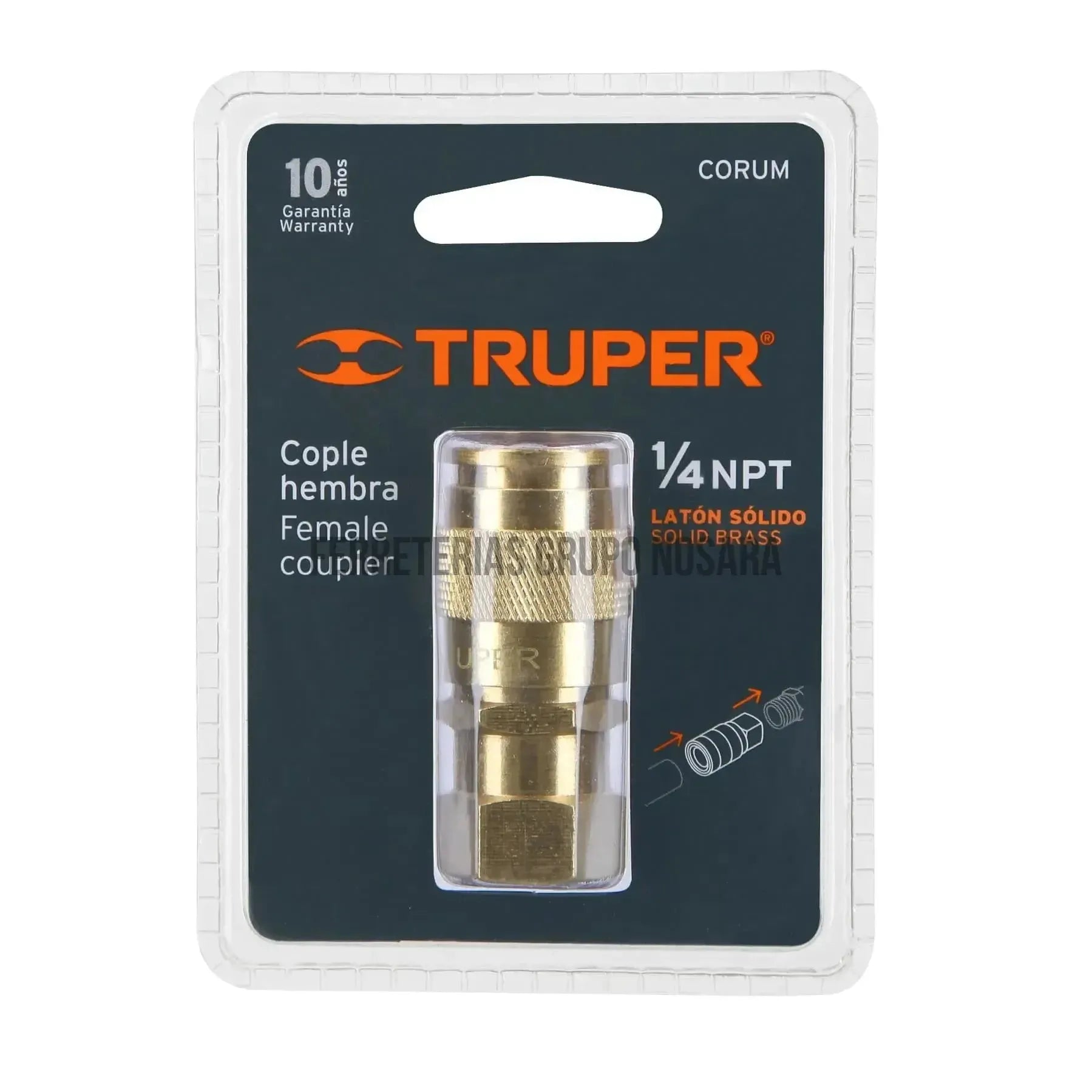 Cople rápido de latón, CORUM cuerda 1/4 NPT, Truper 1/4 / 19029-