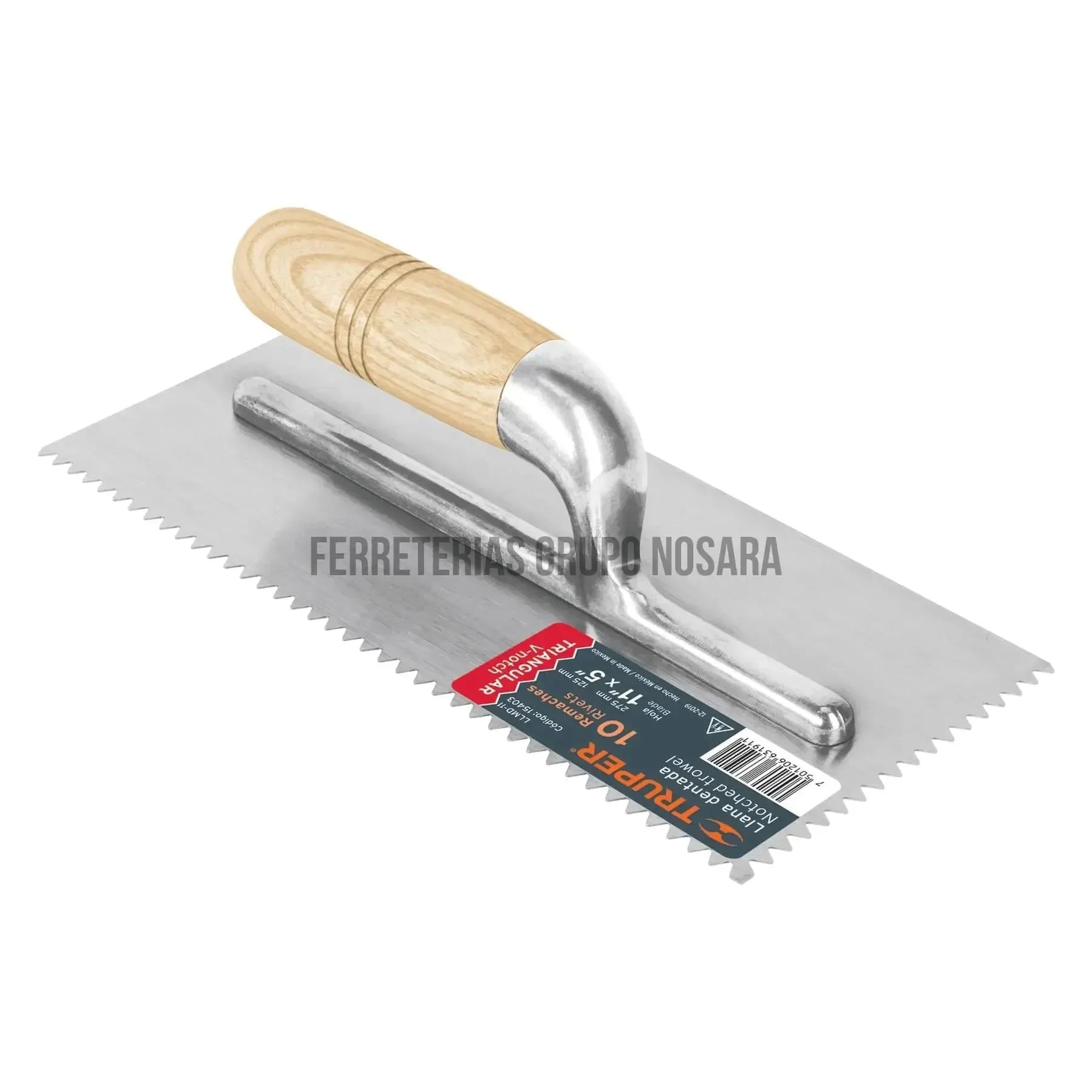 Llana dentado triangular 11", 10 remaches, mango madera / 15403-