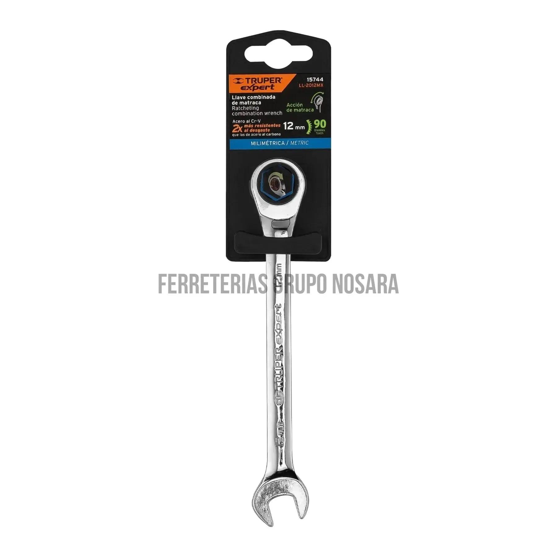 Llave combinada con matraca 12 mm x 166 mm largo, Expert / 15744-