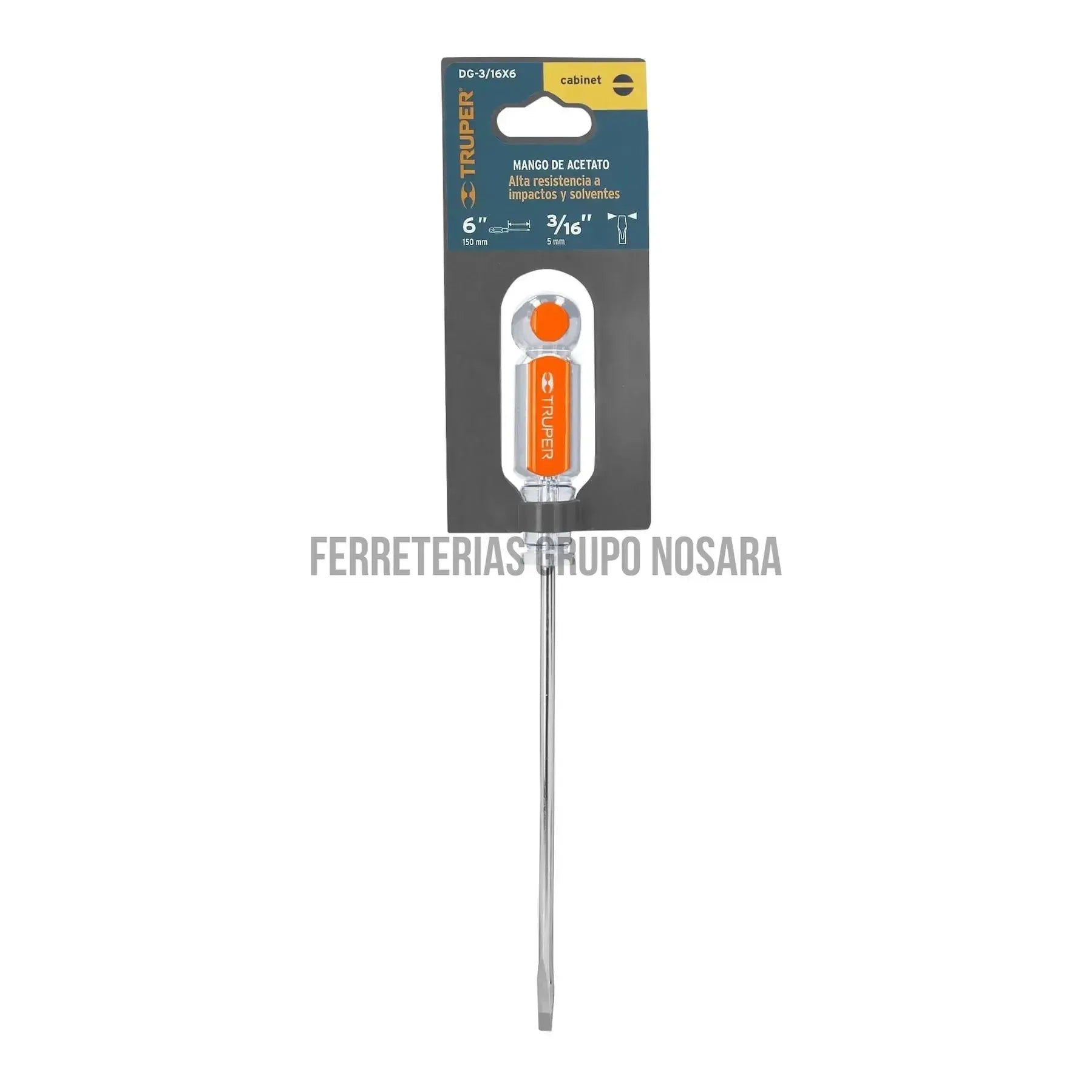 Desarmador cabinet 3/16" x 6" mango de acetato, Truper / 14038-