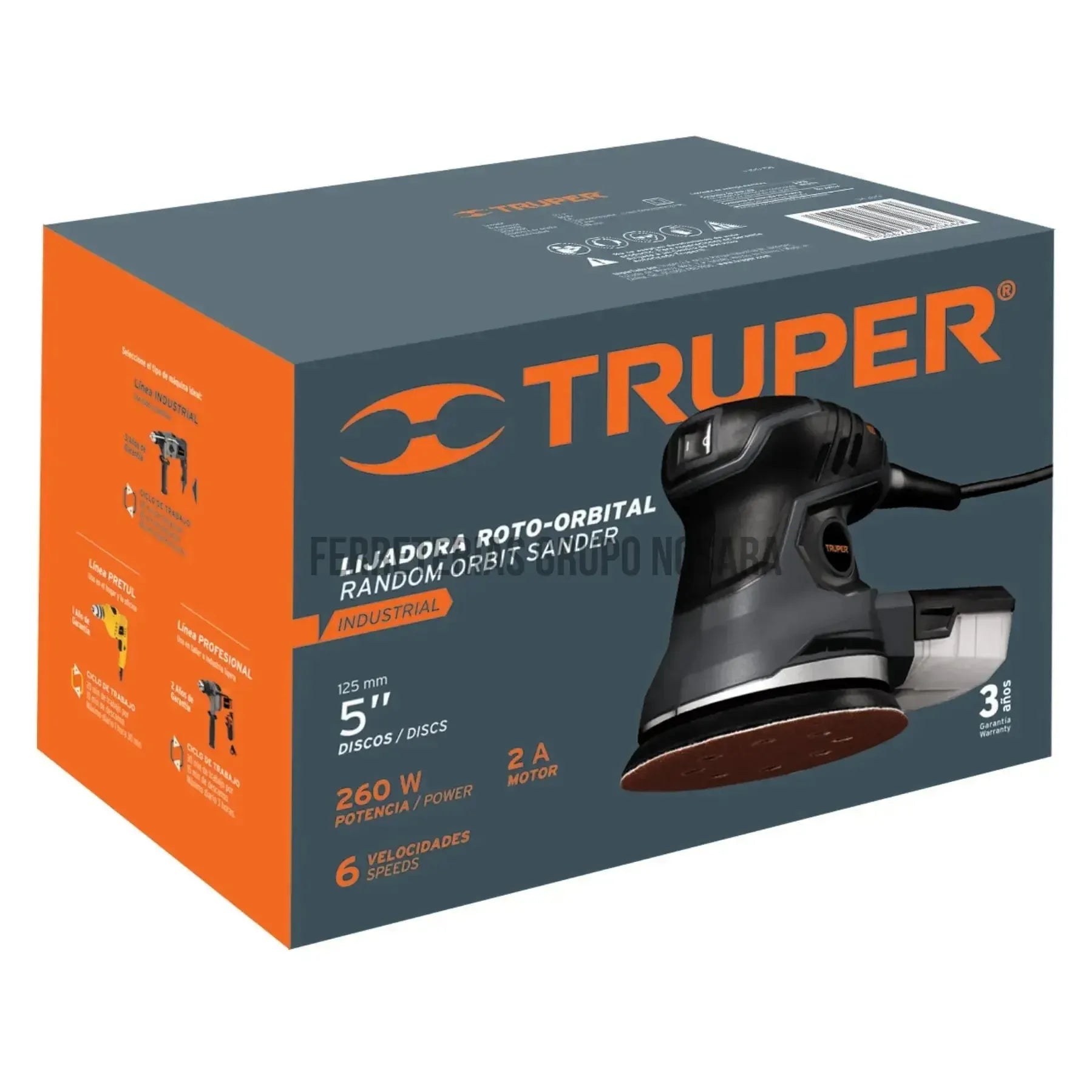 Lijadora roto orbital 5" 260 W, industrial, Truper / 15399-