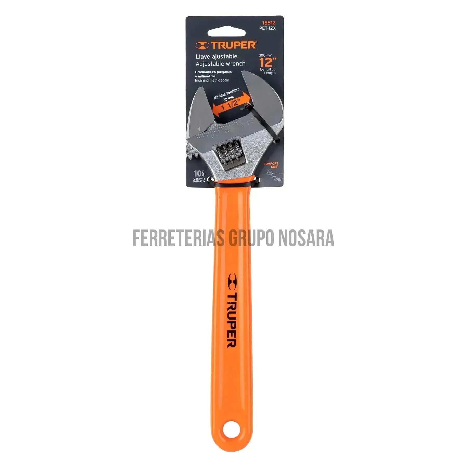 Llave ajustable (perico) 12" cromada mango de PVC, Truper / 15512-