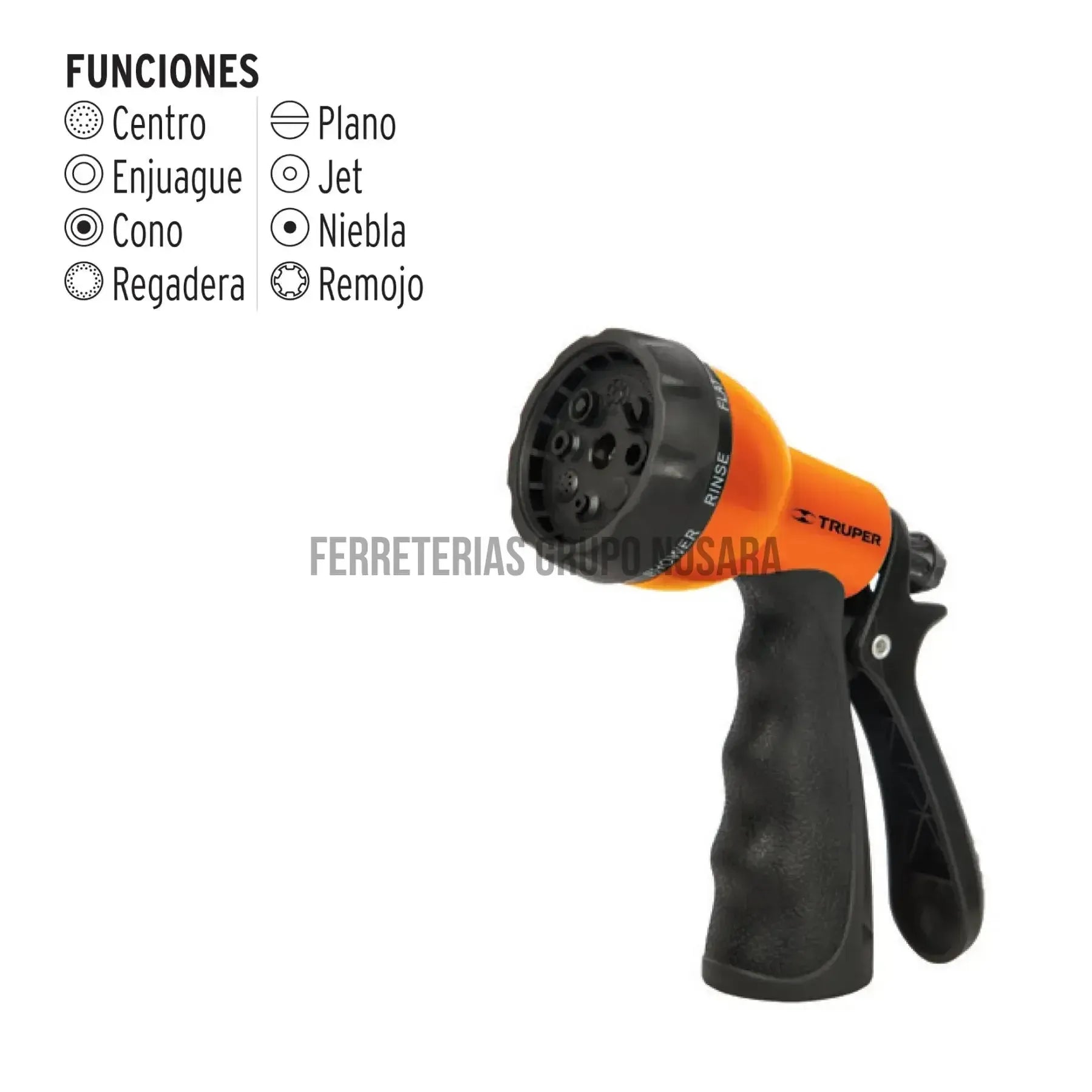 Pistola para riego de 8 funciones plástica con recubrimiento / 18482-