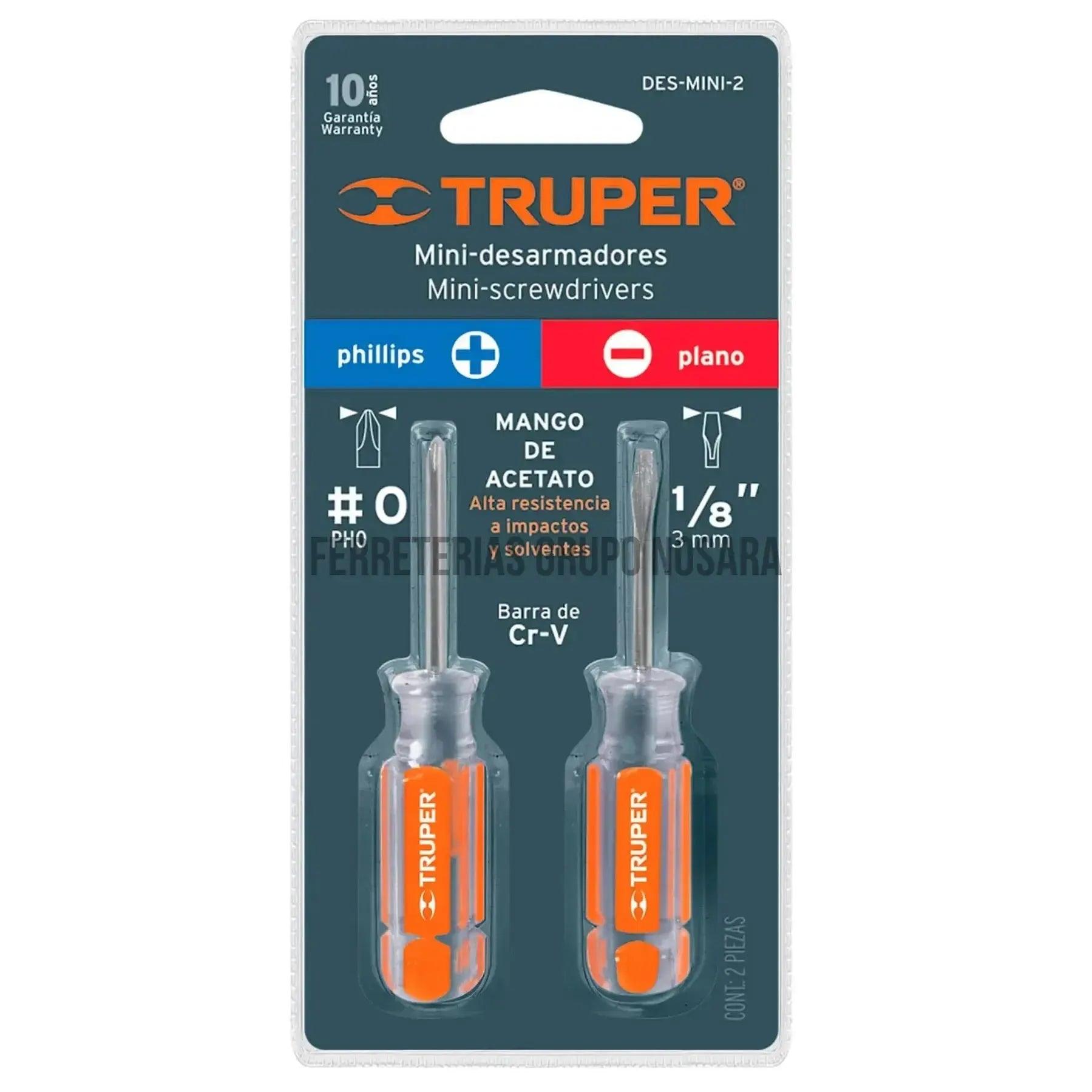 Dúo de mini desarmadores mango de acetato, Truper / 14199-