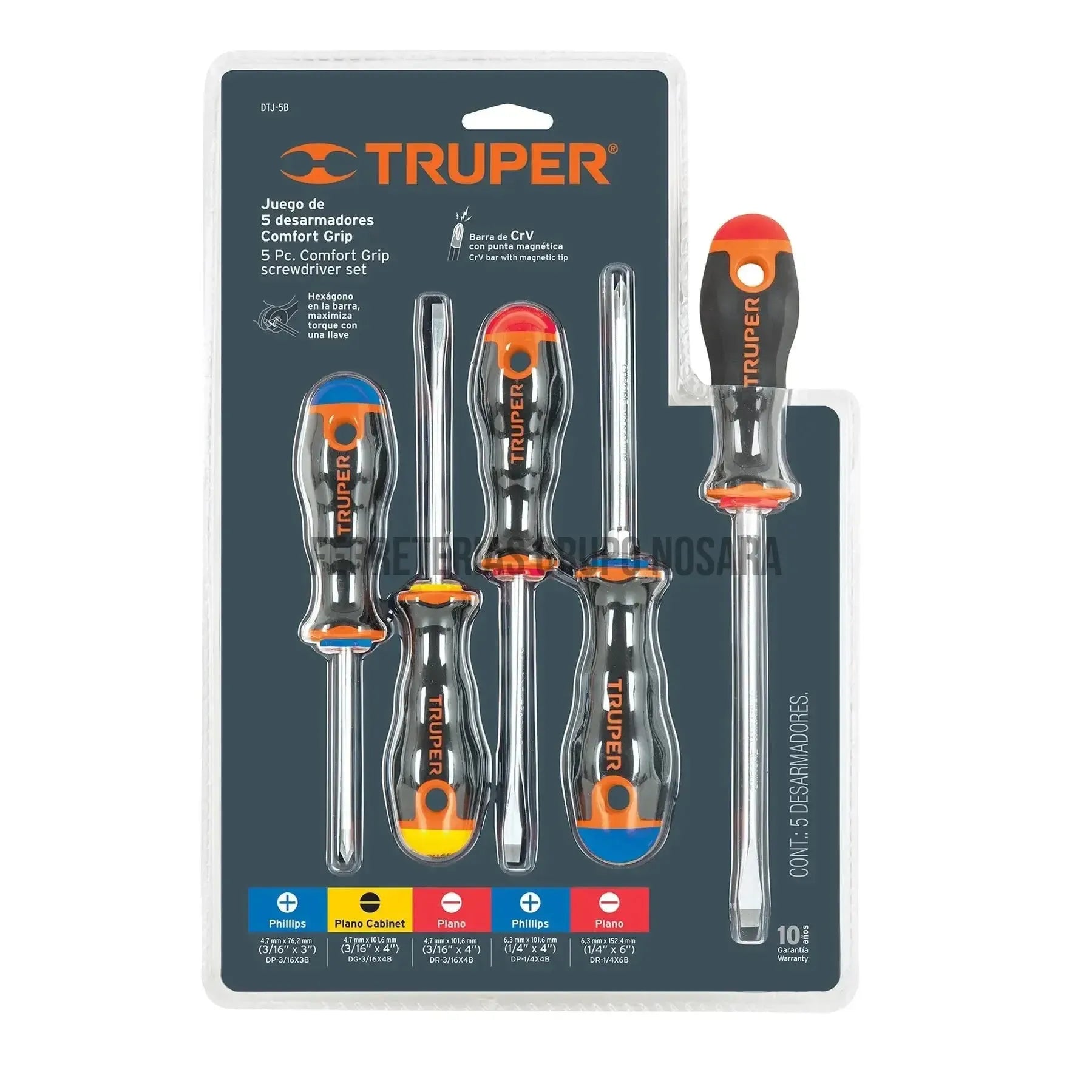Juego de 5 desarmadores mango Comfort Grip, Truper / 14138-