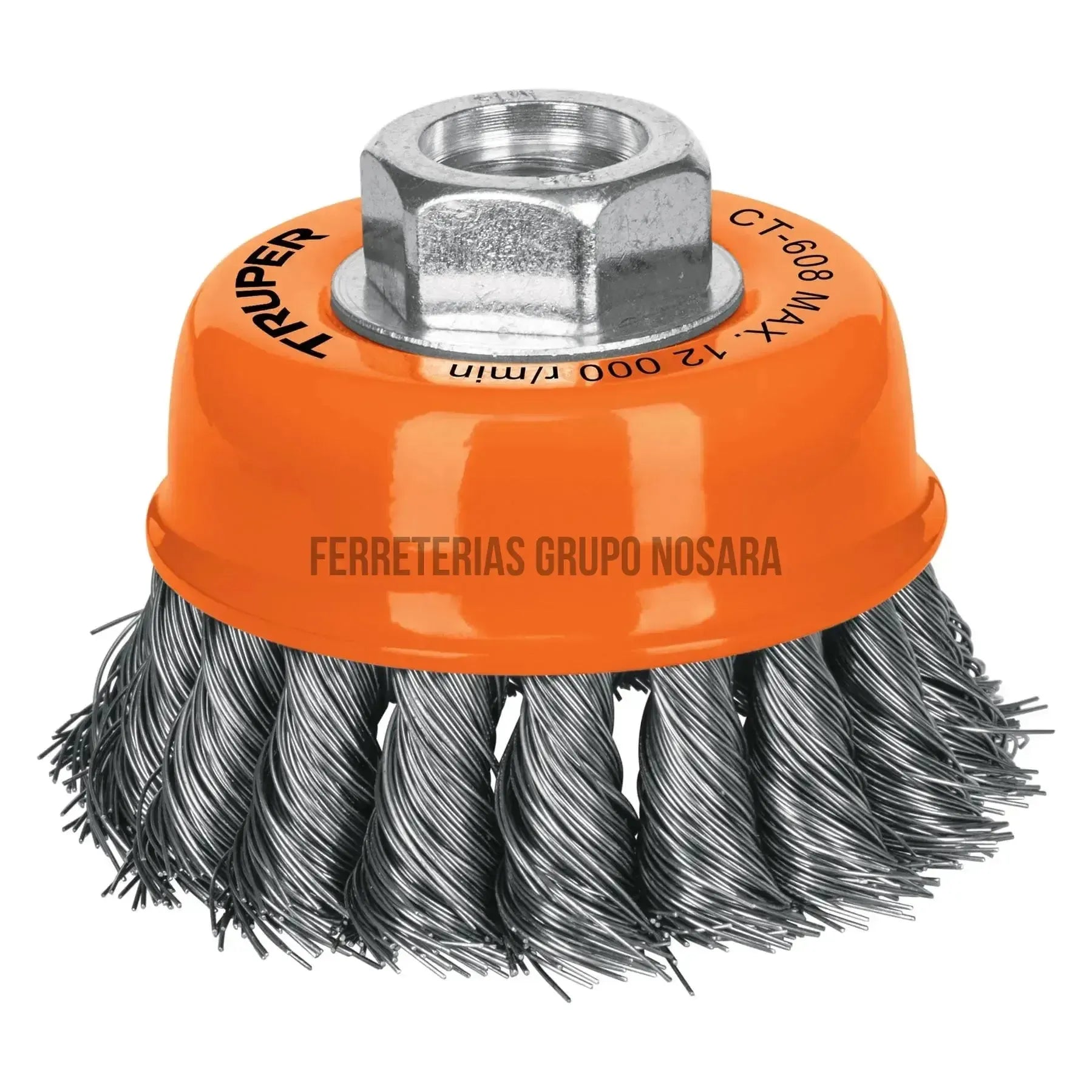 Carda copa 3" alambre trenzado fino, eje 5/8"-11 TRUPER 14186-