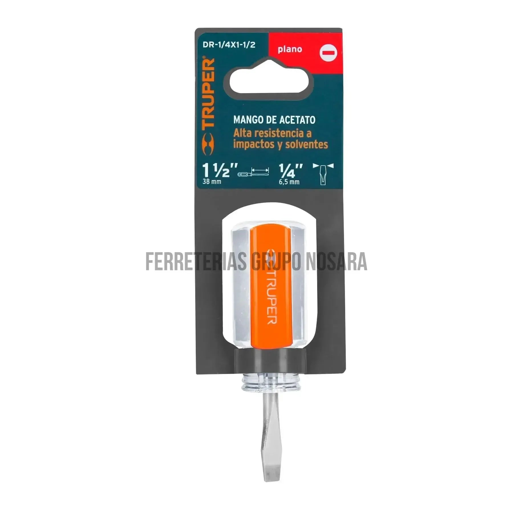Desarmador plano 1/4" x 1-1/2" mango de acetato, Truper 7 13993-