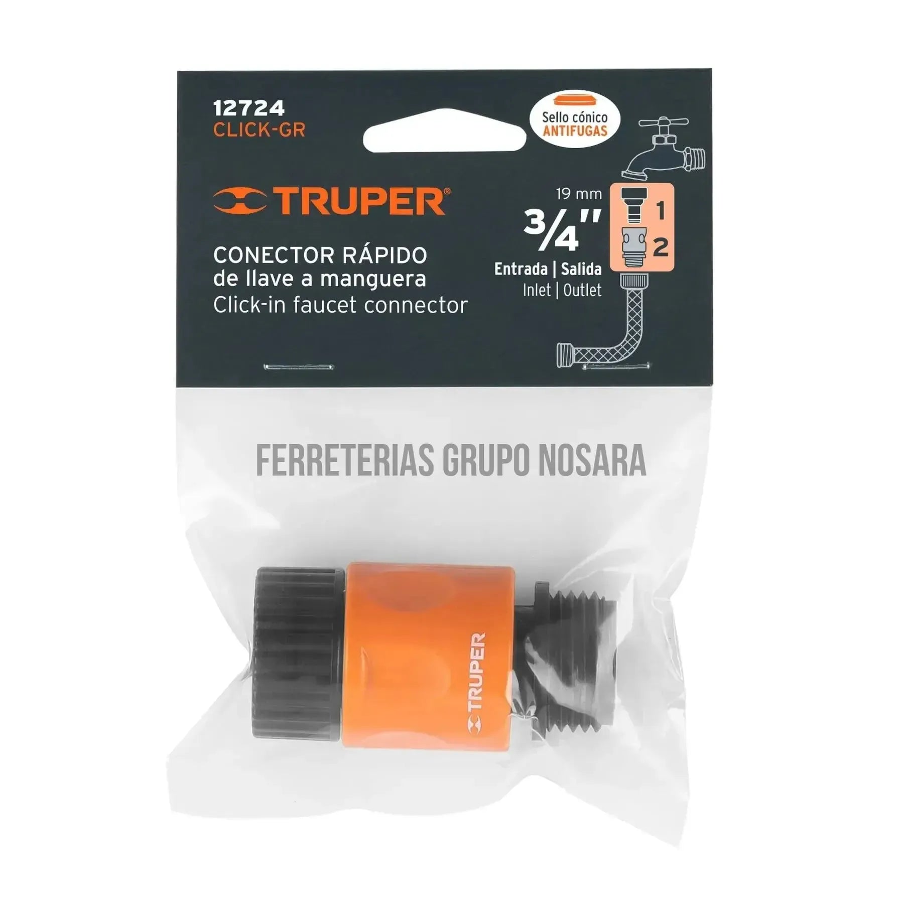 Conector 3/4" rápido de ABS grifo-manguera sistema click / 12724-