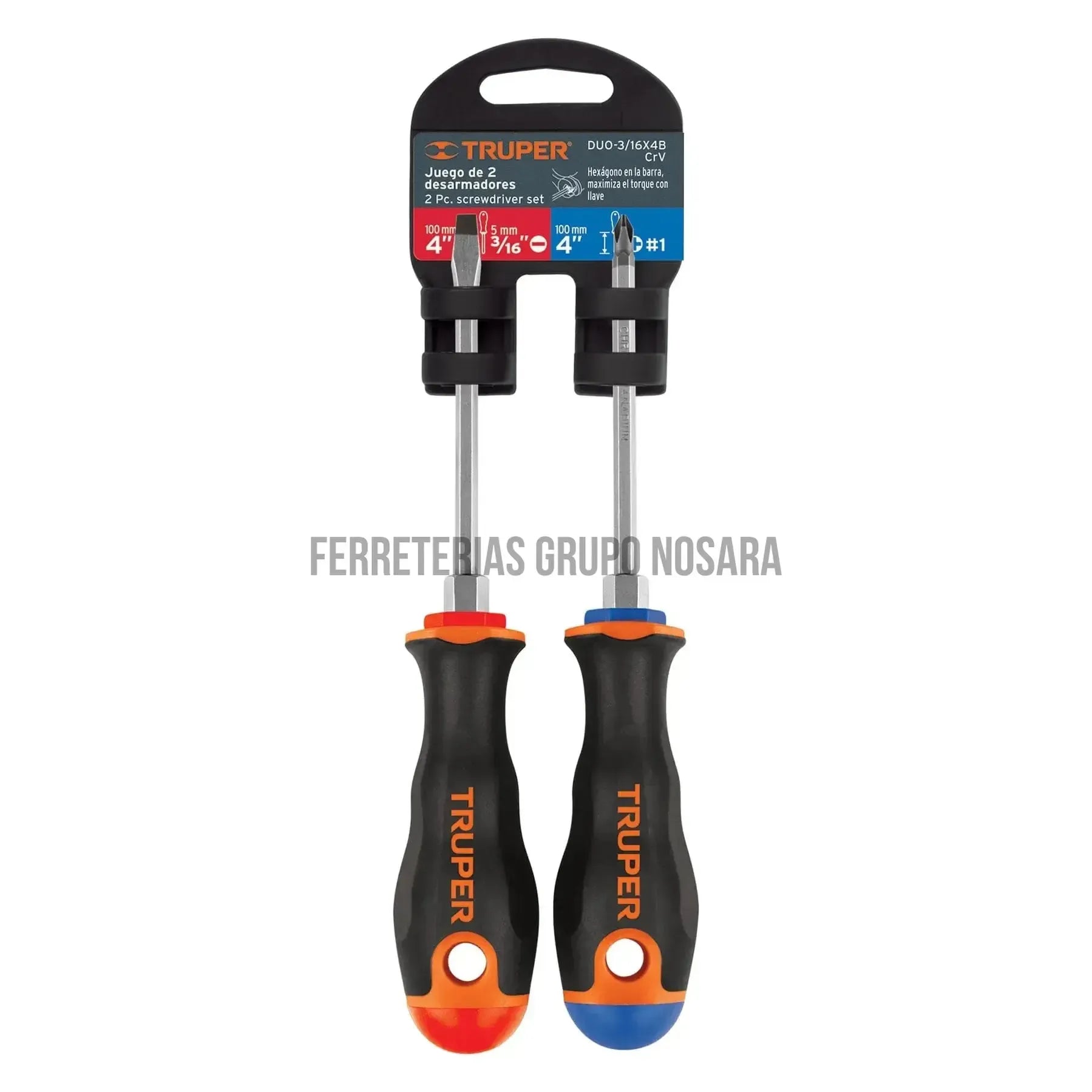 Dúo de desarmadores 3/16" x 4" mango Comfort Grip, Truper / 19623-