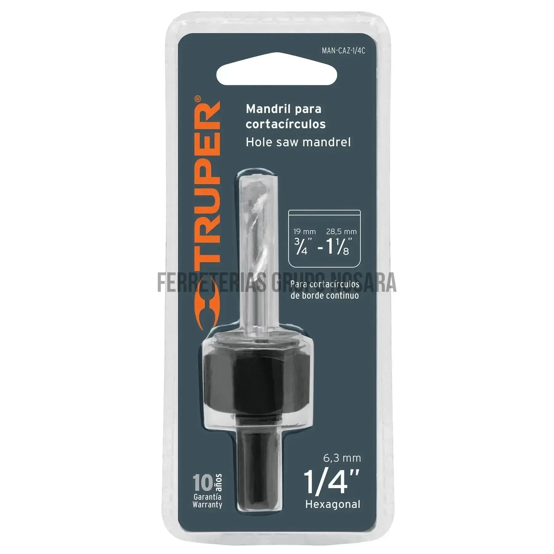 Mandril para brocasierra diamante sin rosca 1/4', Truper / 18143-