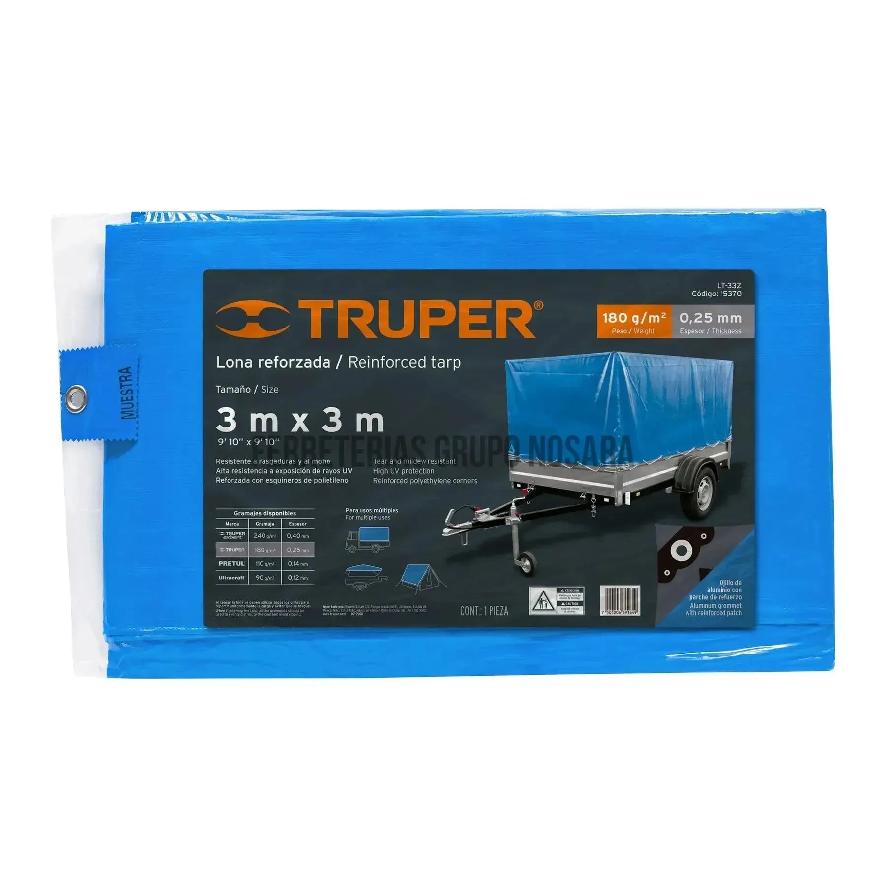 Lona azul reforzada de 3 x 3 m, Truper / 15370-