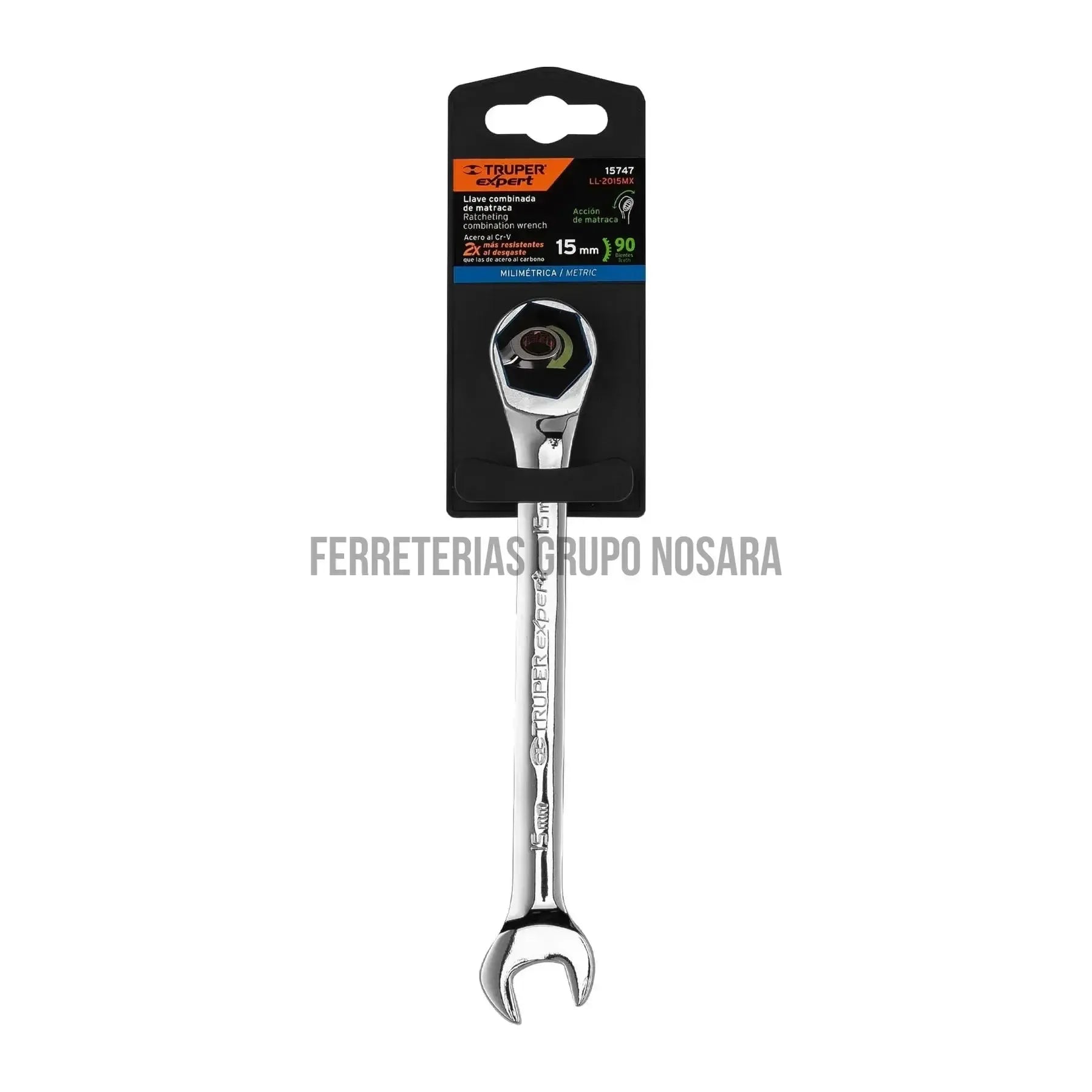 Llave combinada con matraca 15 mm x 194 mm largo, Expert / 15747-