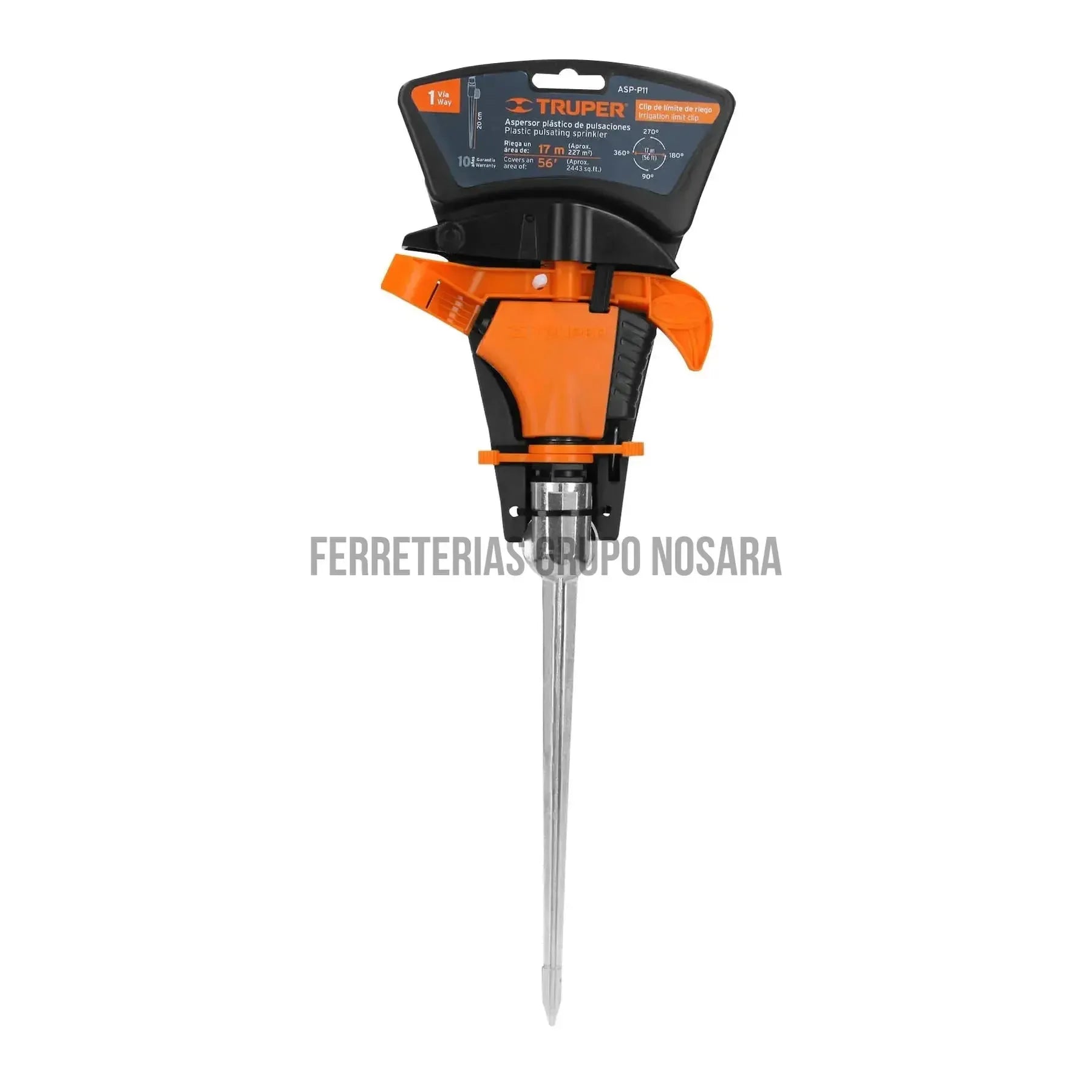 Aspersor plástico una vía, estaca de 11", Truper / 10336-
