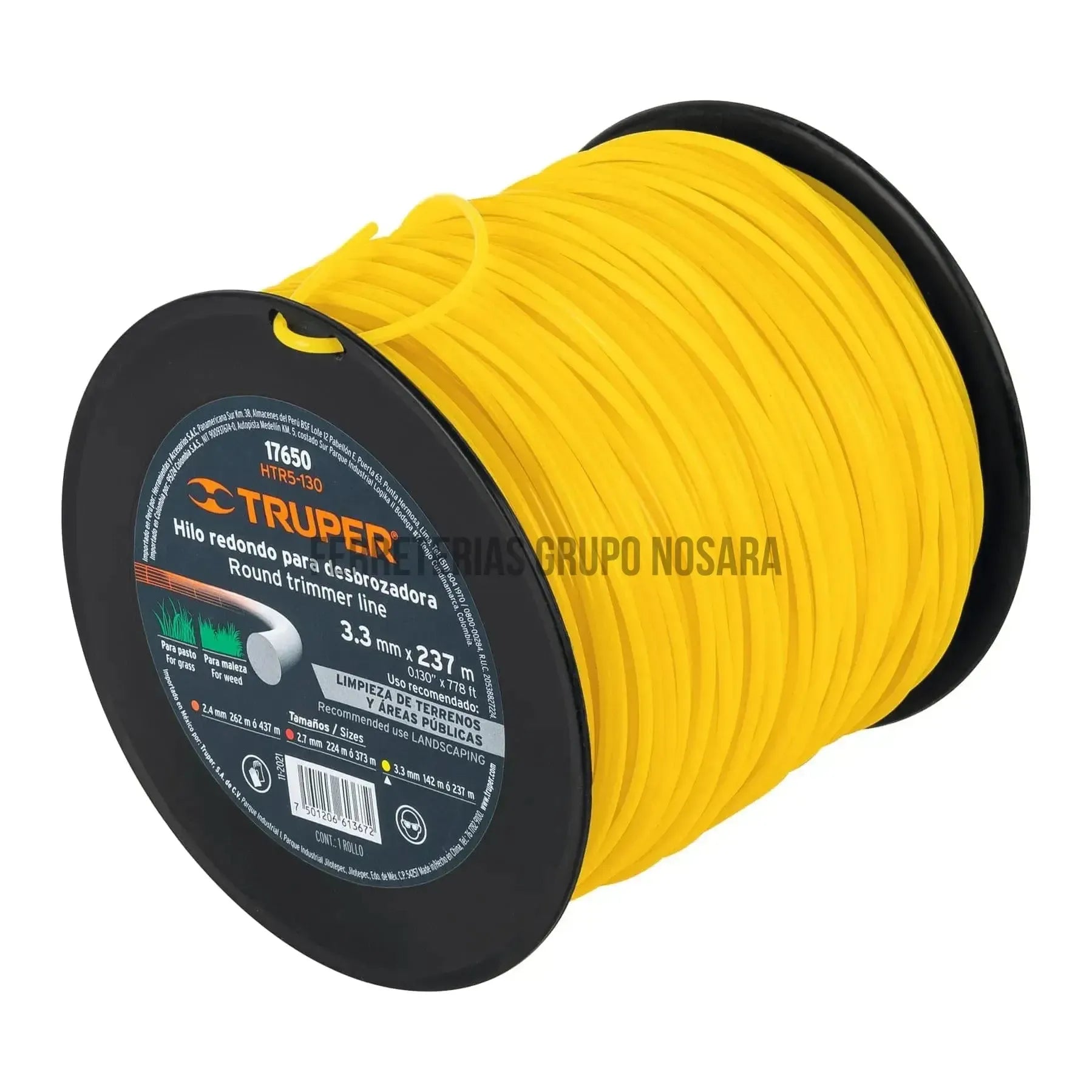 Hilo para desbrozadora, 3.3 mm x 237 m, Truper 3.3MMX237M X Metro-