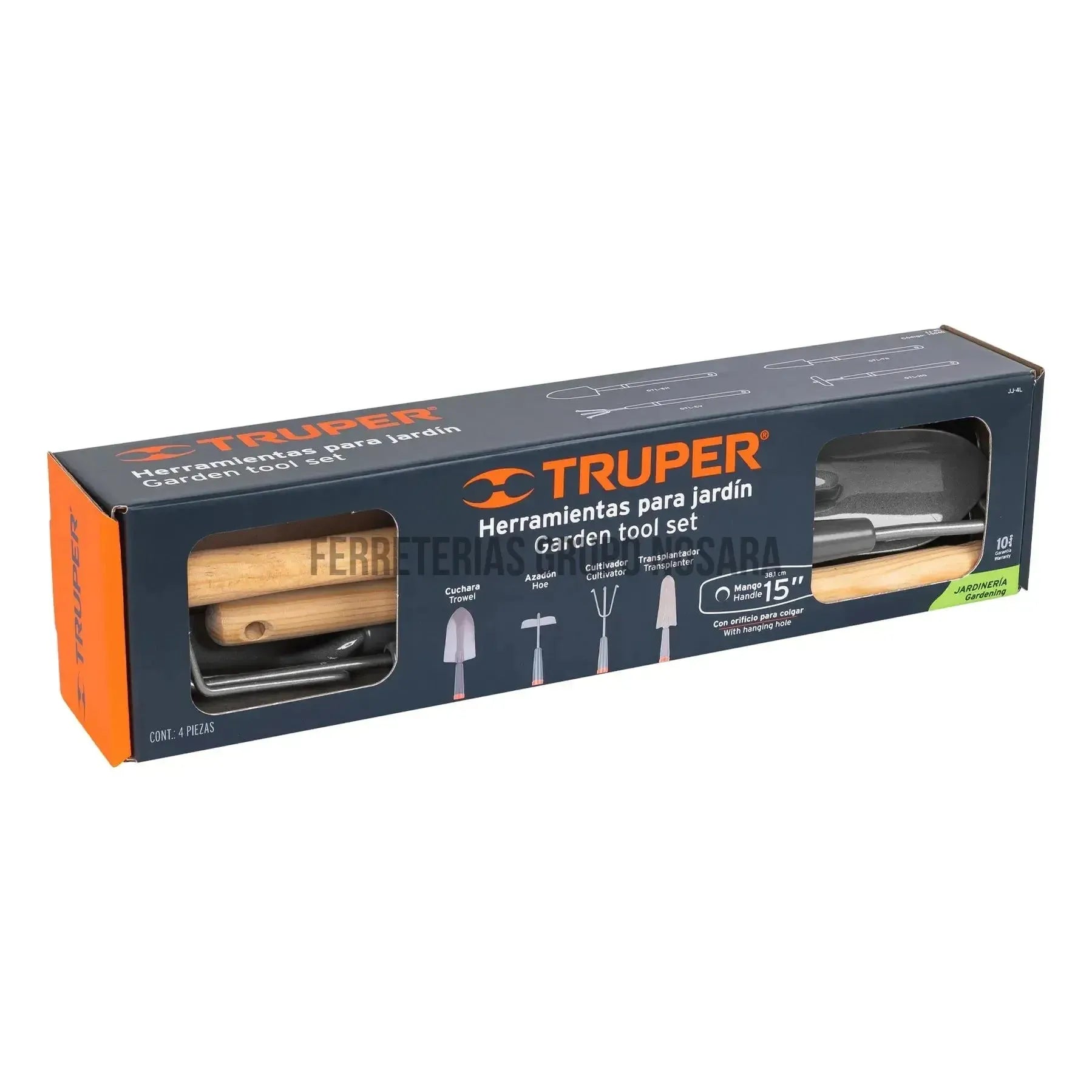 Juego de 4 herramientas de 15" para jardín, Truper / 15040-