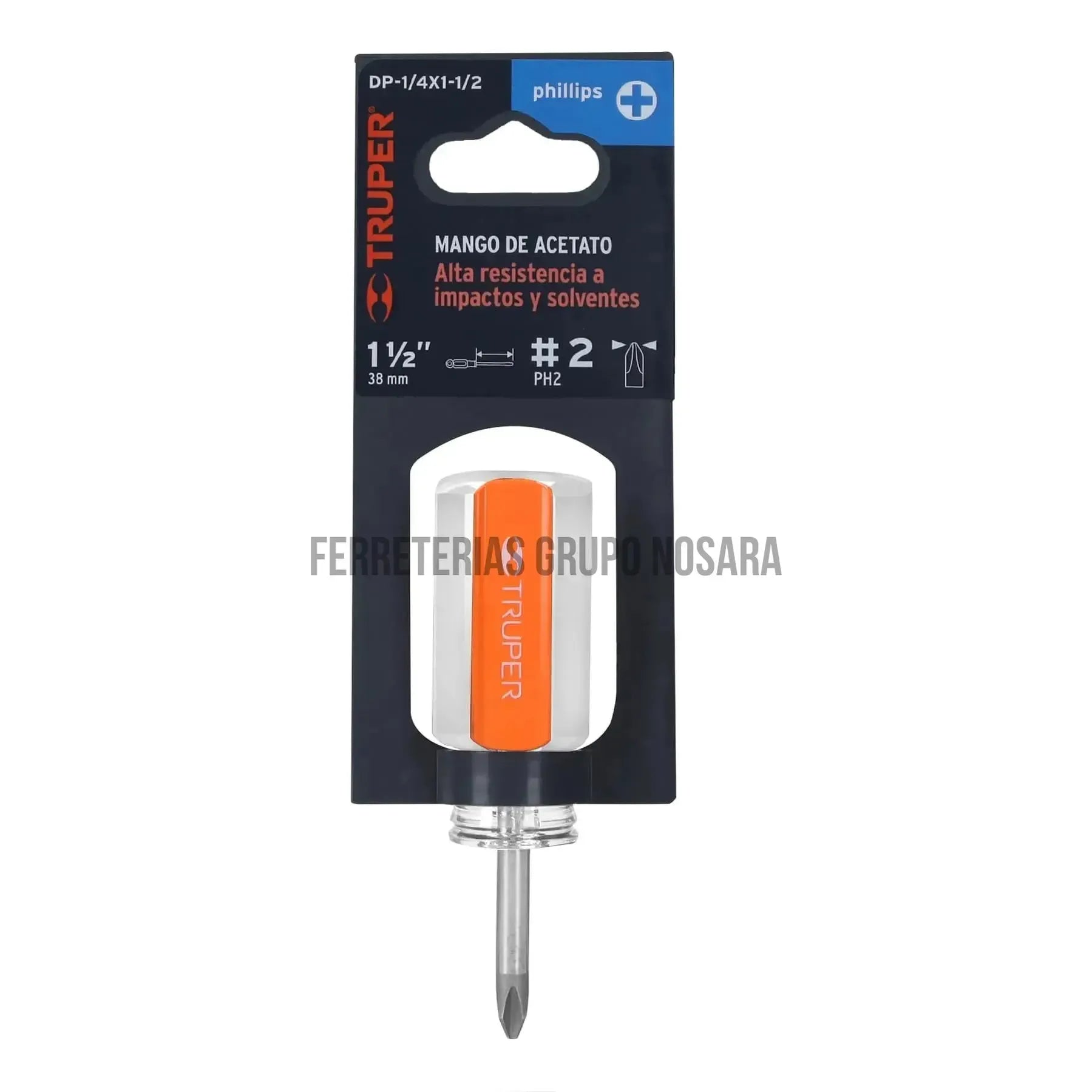 Desarmador de cruz 1/4" x 1-1/2" mango de acetato, Truper / 14071-