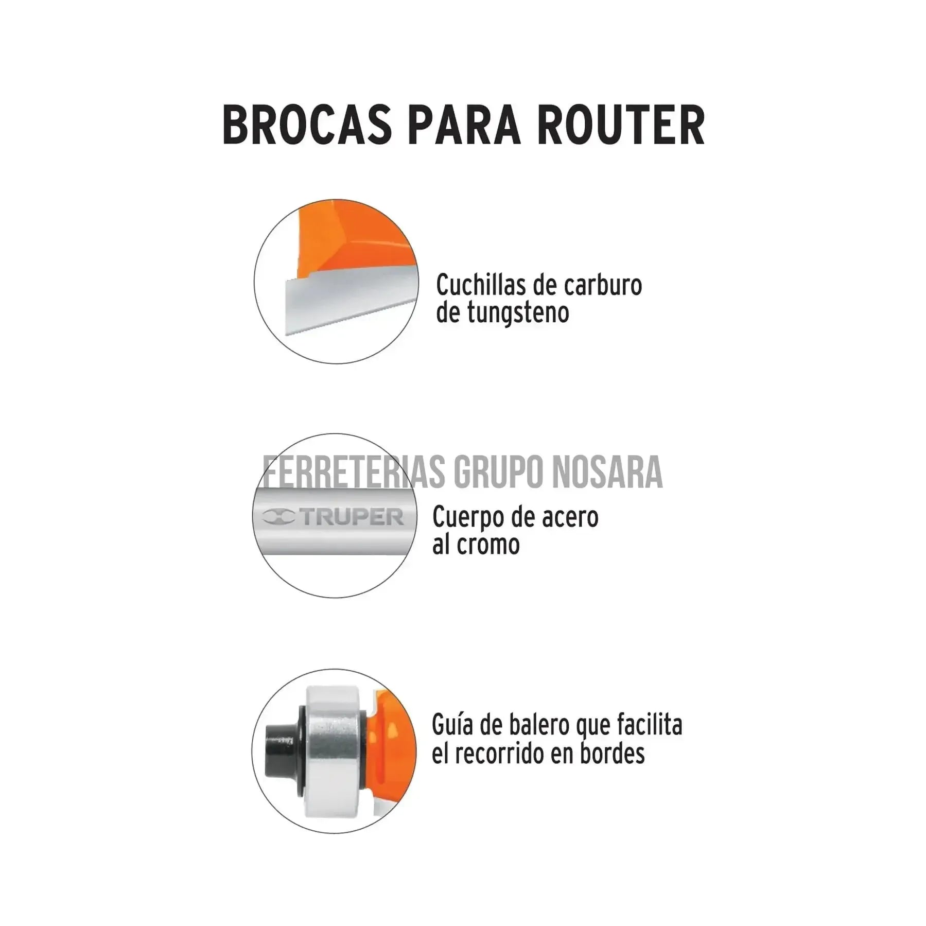 Broca router, jovel, 1", con balero, Truper / 10674-