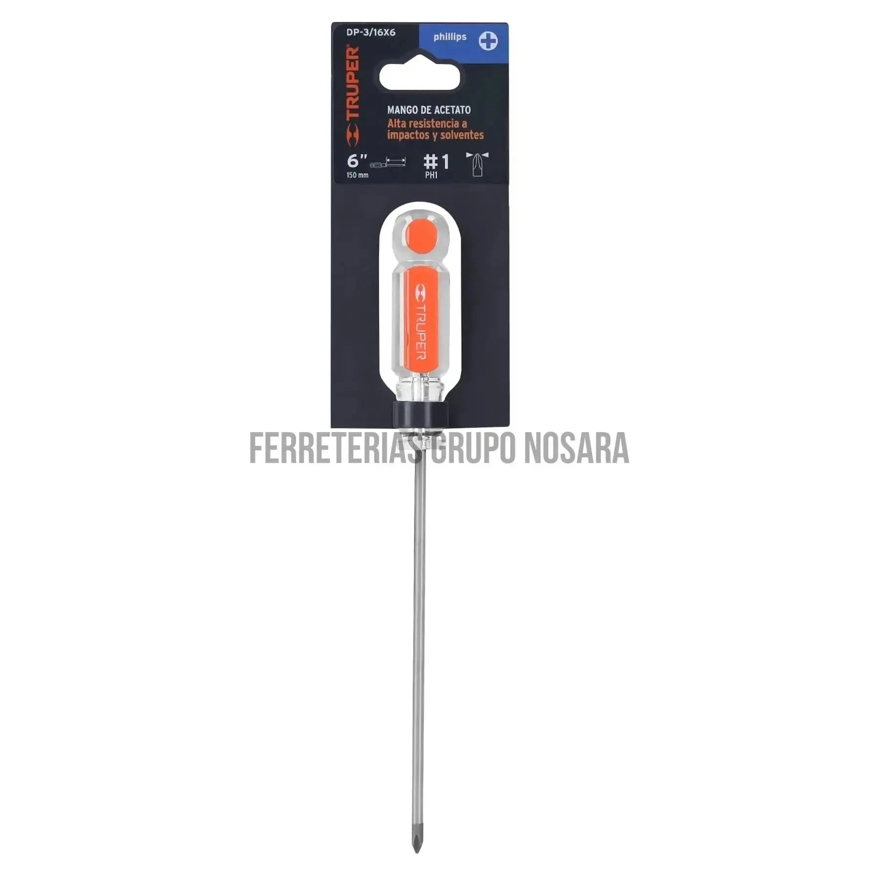 Desarmador de cruz 3/16" x 6" mango de acetato, Truper / 14065-
