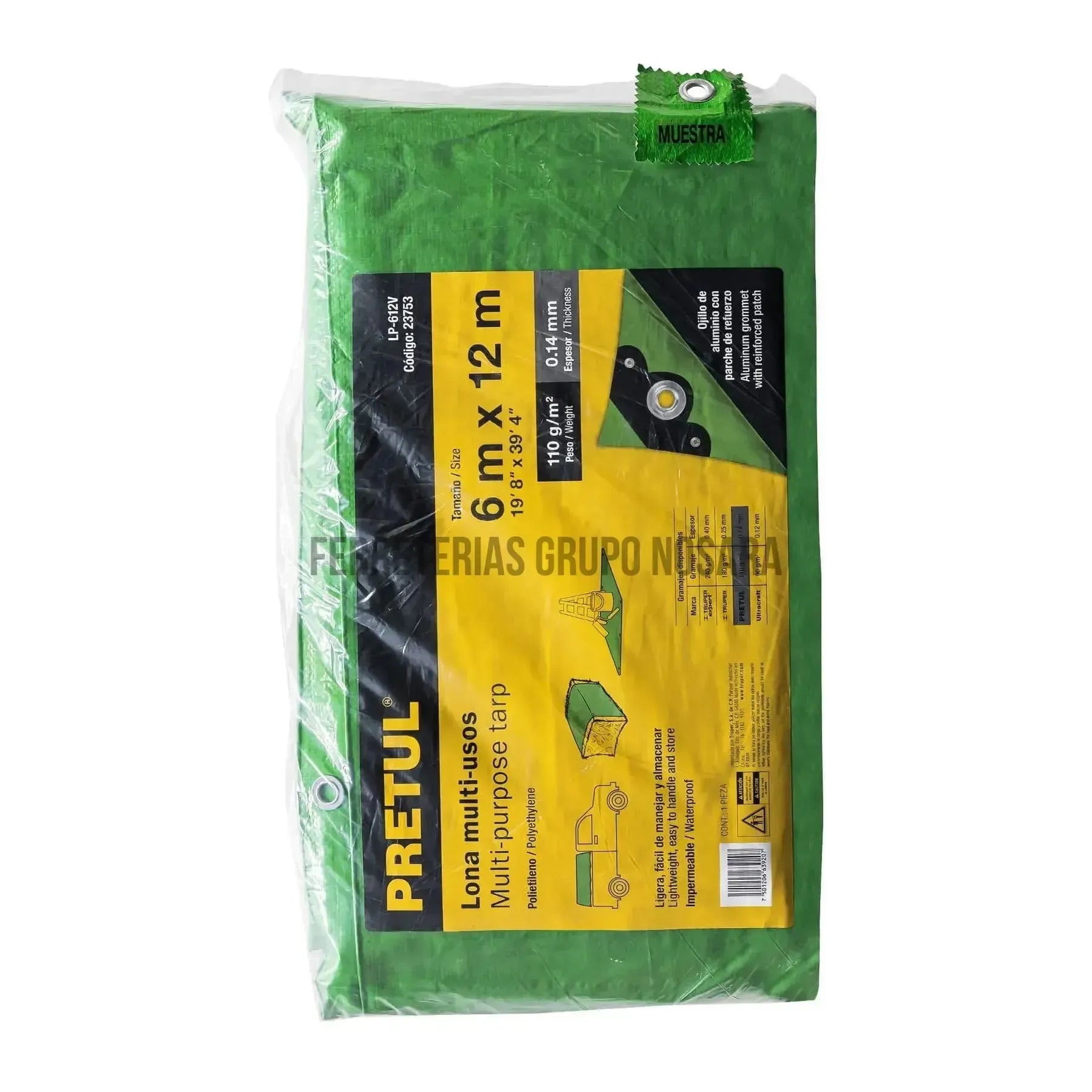 Lona 6 x 12 m, verde, Pretul / 23753-