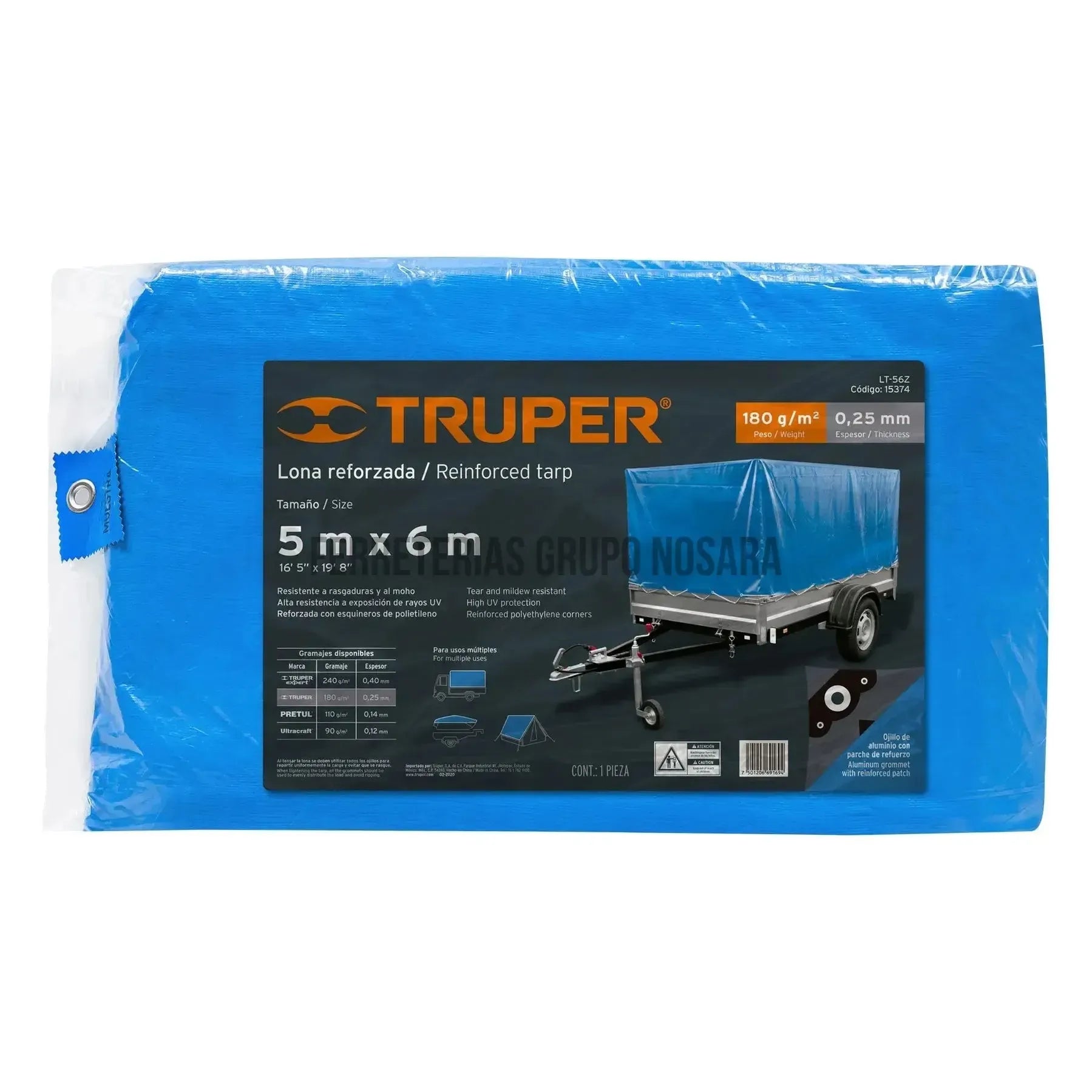 Lona azul reforzada de 5 x 6 m, Truper / 15374-