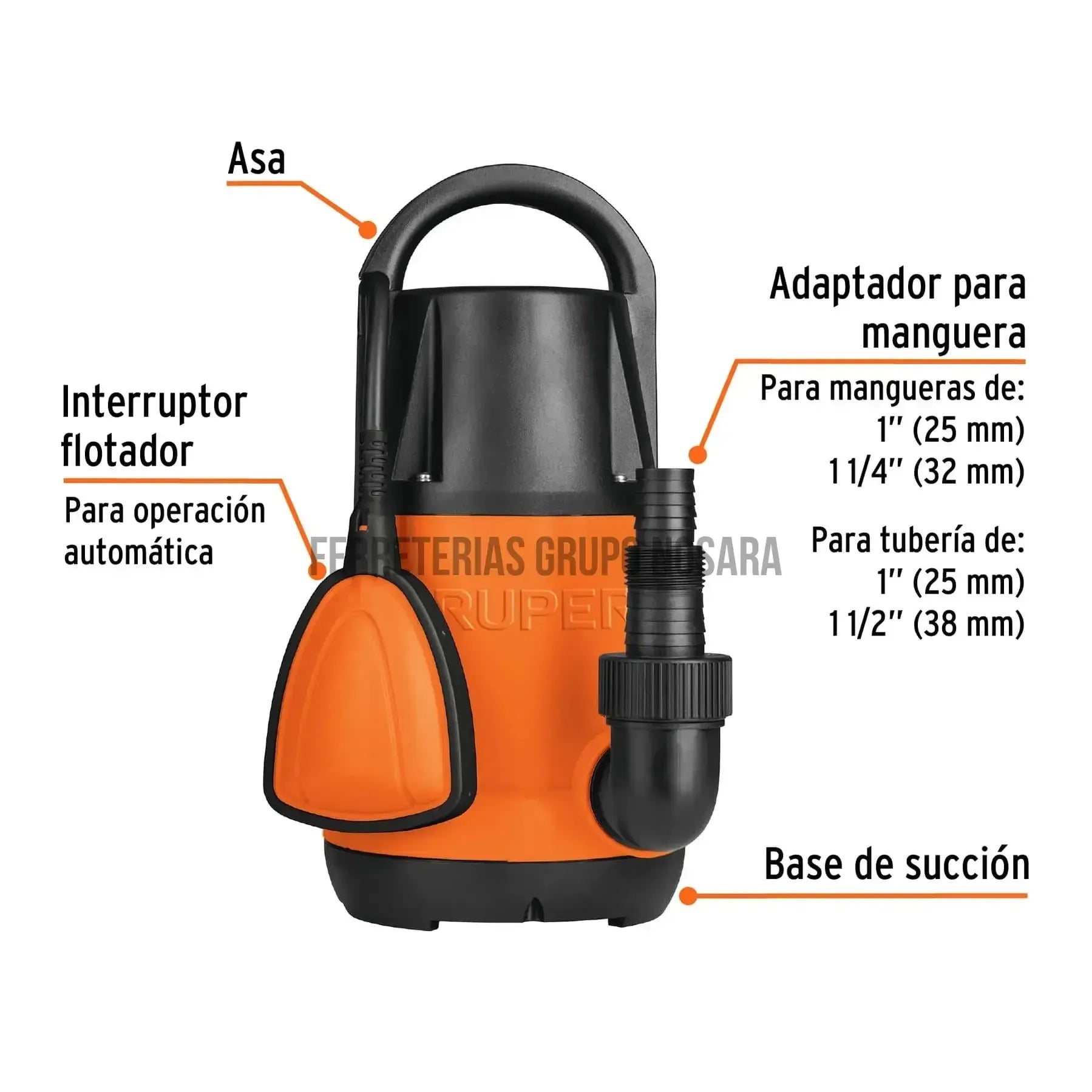 Bomba sumergible plástica para agua limpia 1 HP, Truper / 12602-