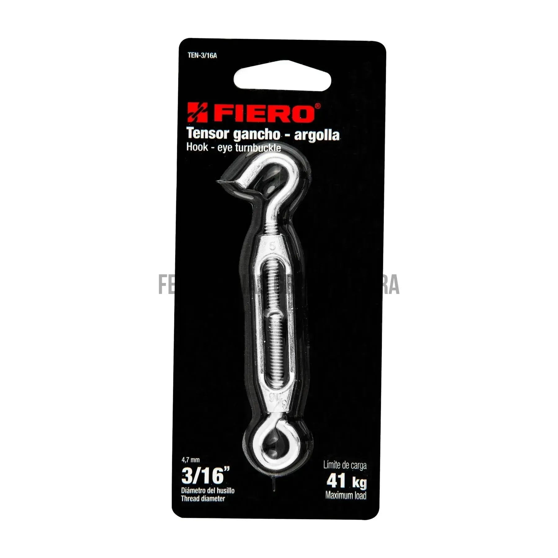 Tensor zinc 3/16" gancho-argolla, Fiero TEN3/16 44053-