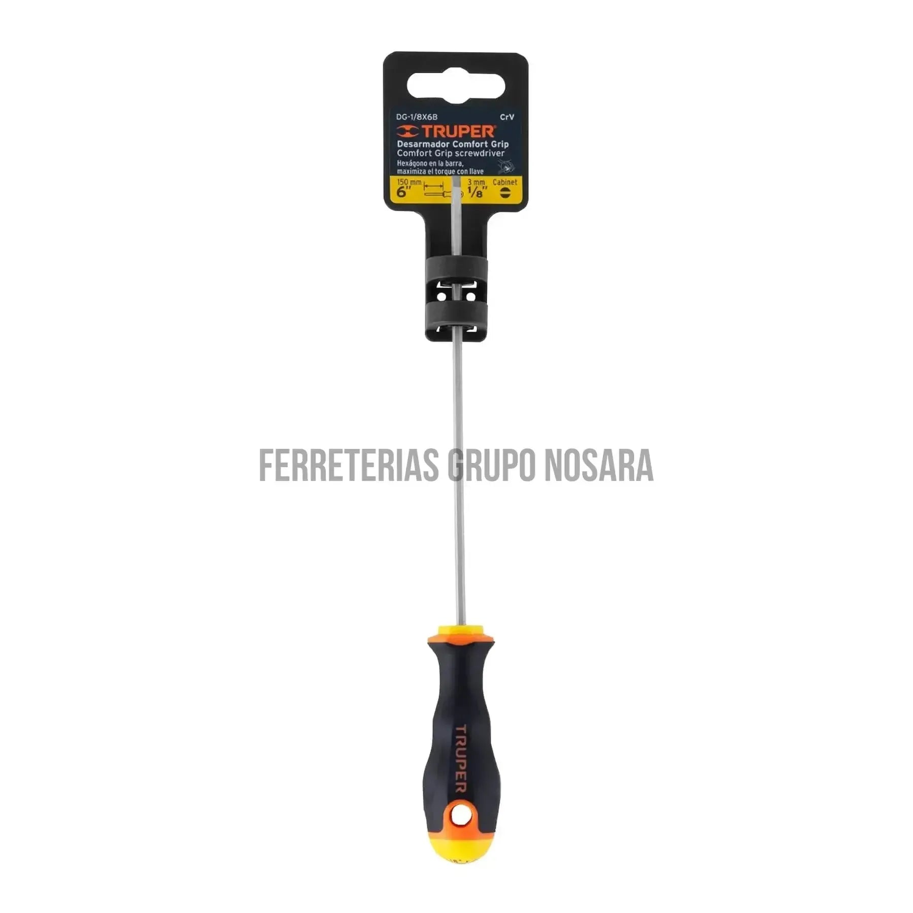 Desarmador cabinet 1/8" x 6" mango Comfort Grip, Truper / 14025-