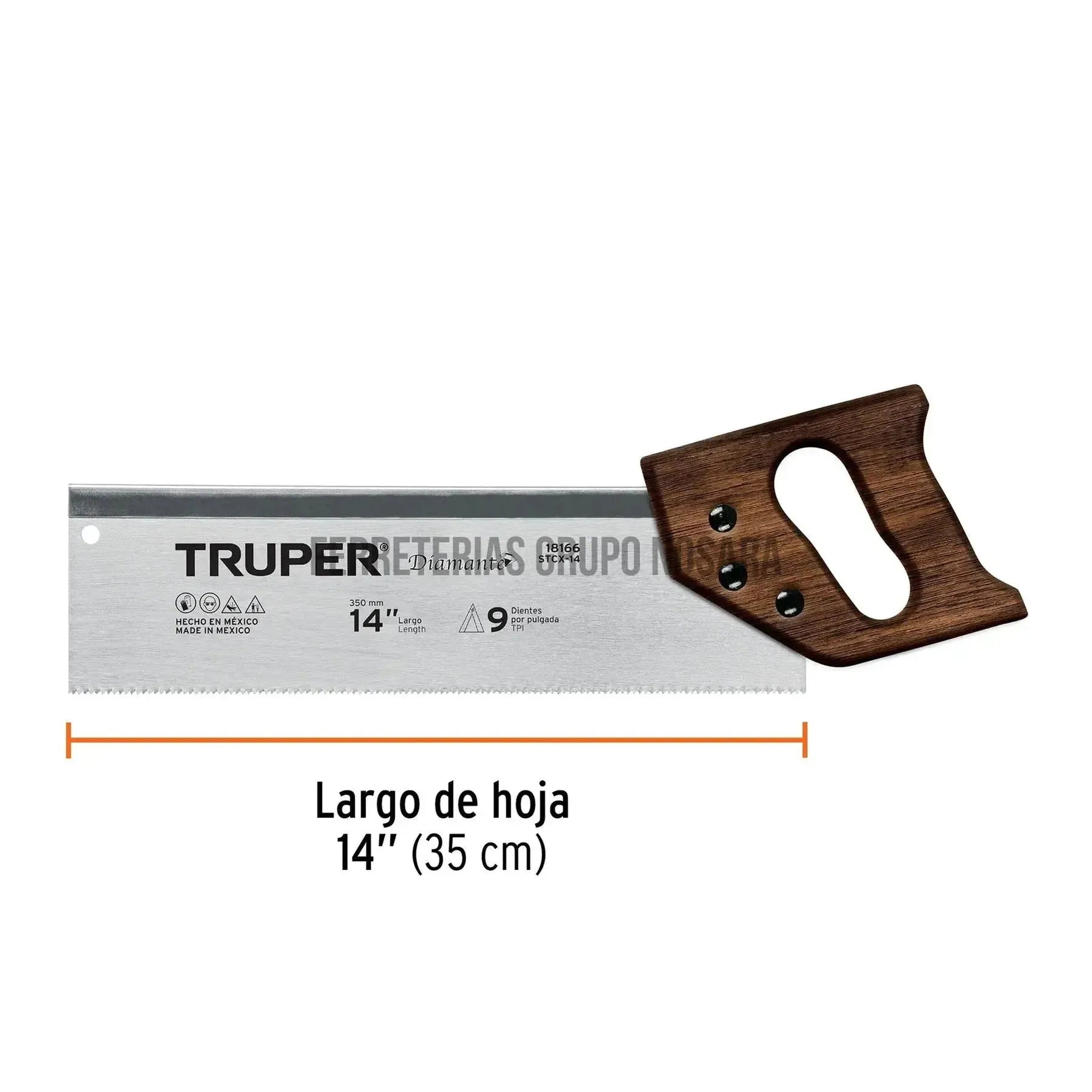 Serrucho de costilla 14' Diamante, 9 DPP, Truper / 18166-