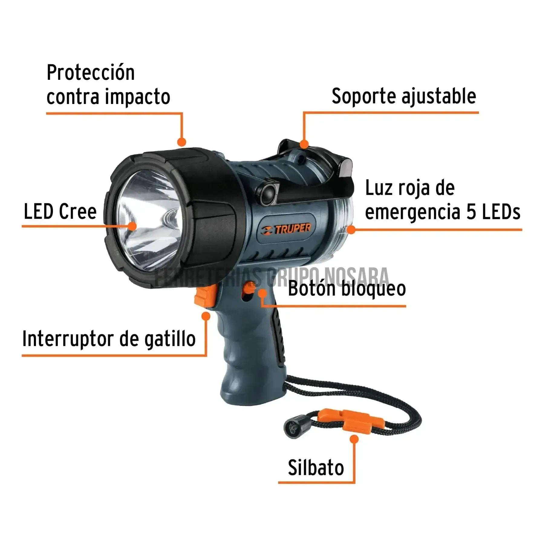 Lámpara recargable de LED 300 lm alta potencia, Truper / 12983-