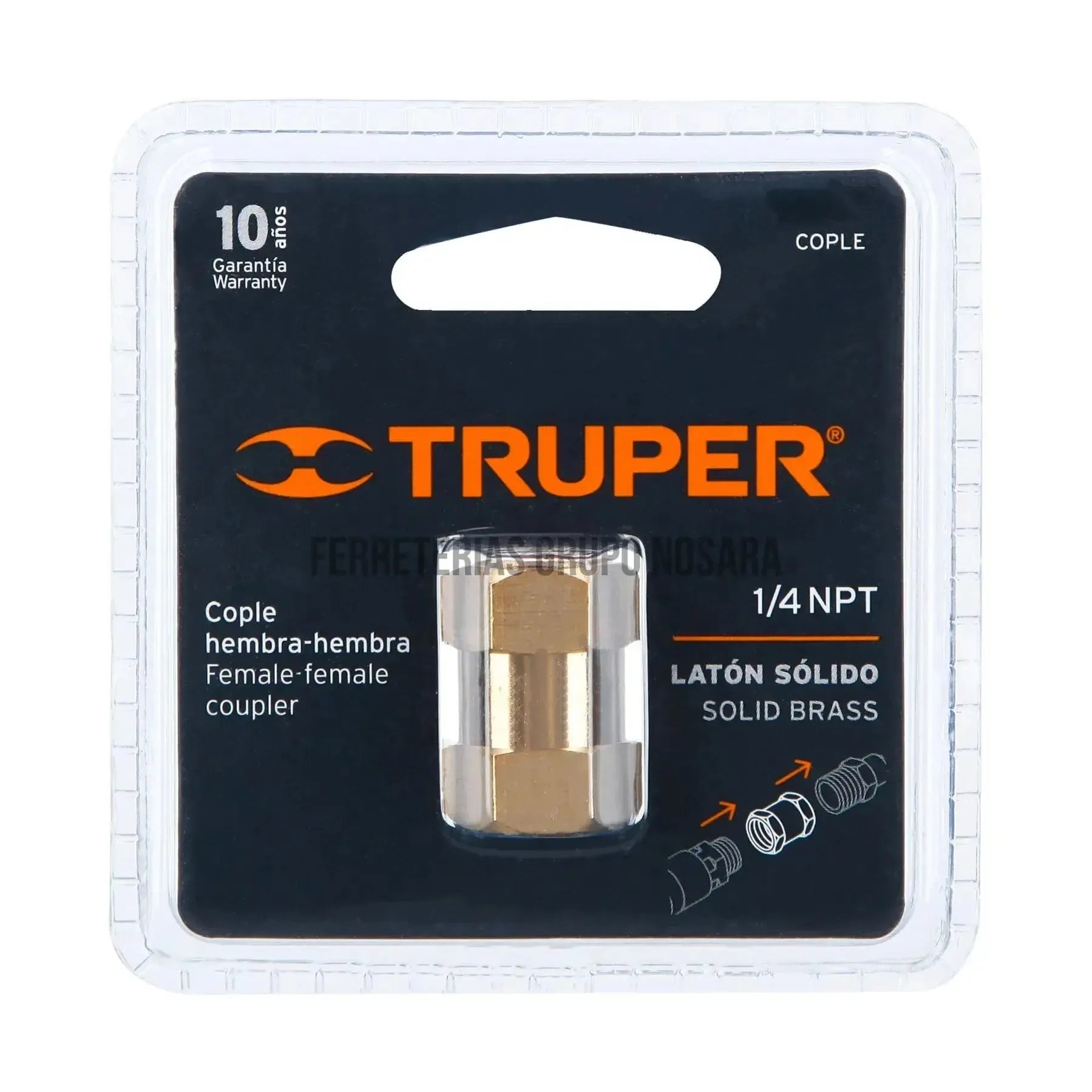 Cople de latón, tipo FF, cuerda 1/4 NPT, Truper / 19025-