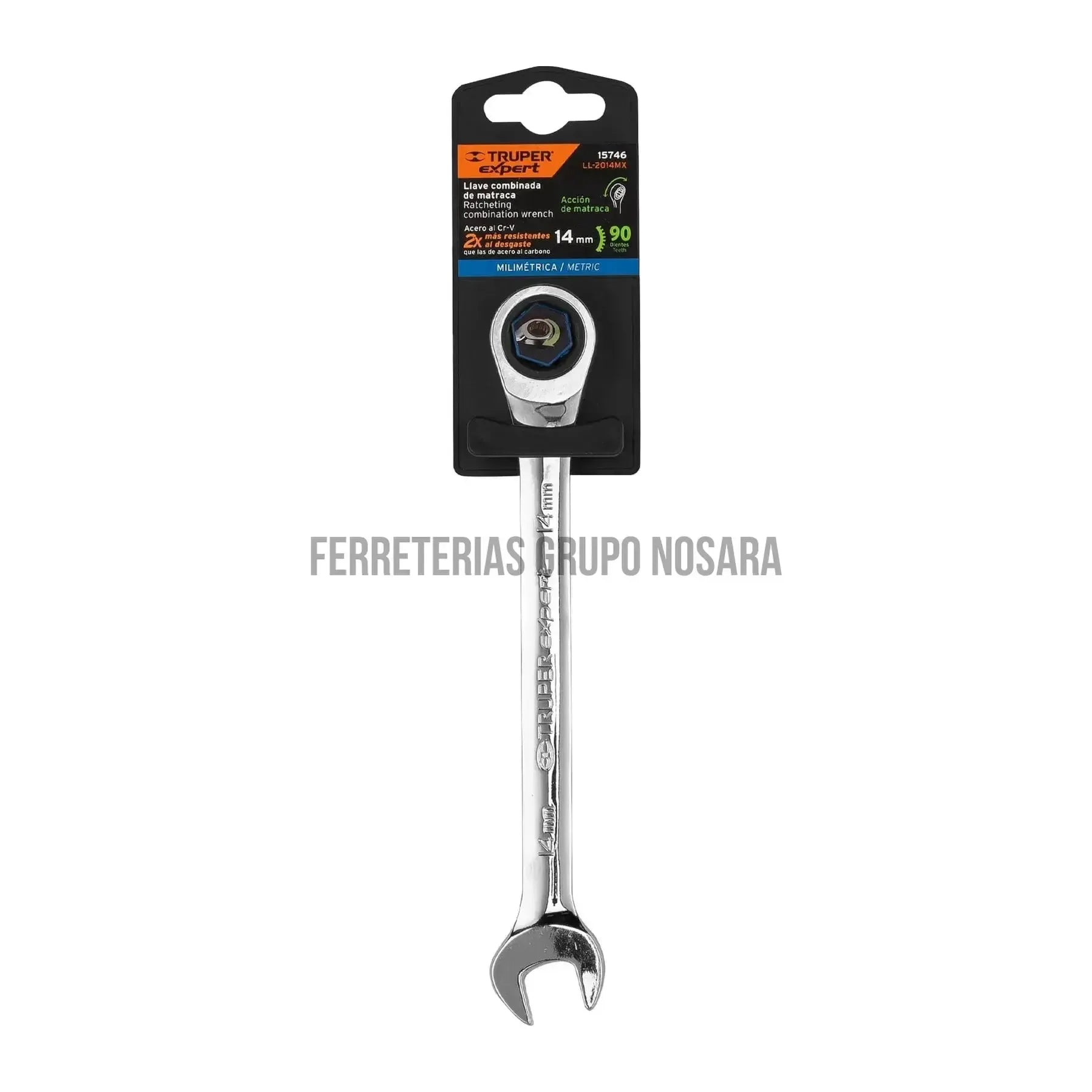 Llave combinada con matraca 14 mm x 186 mm largo, Expert / 15746-