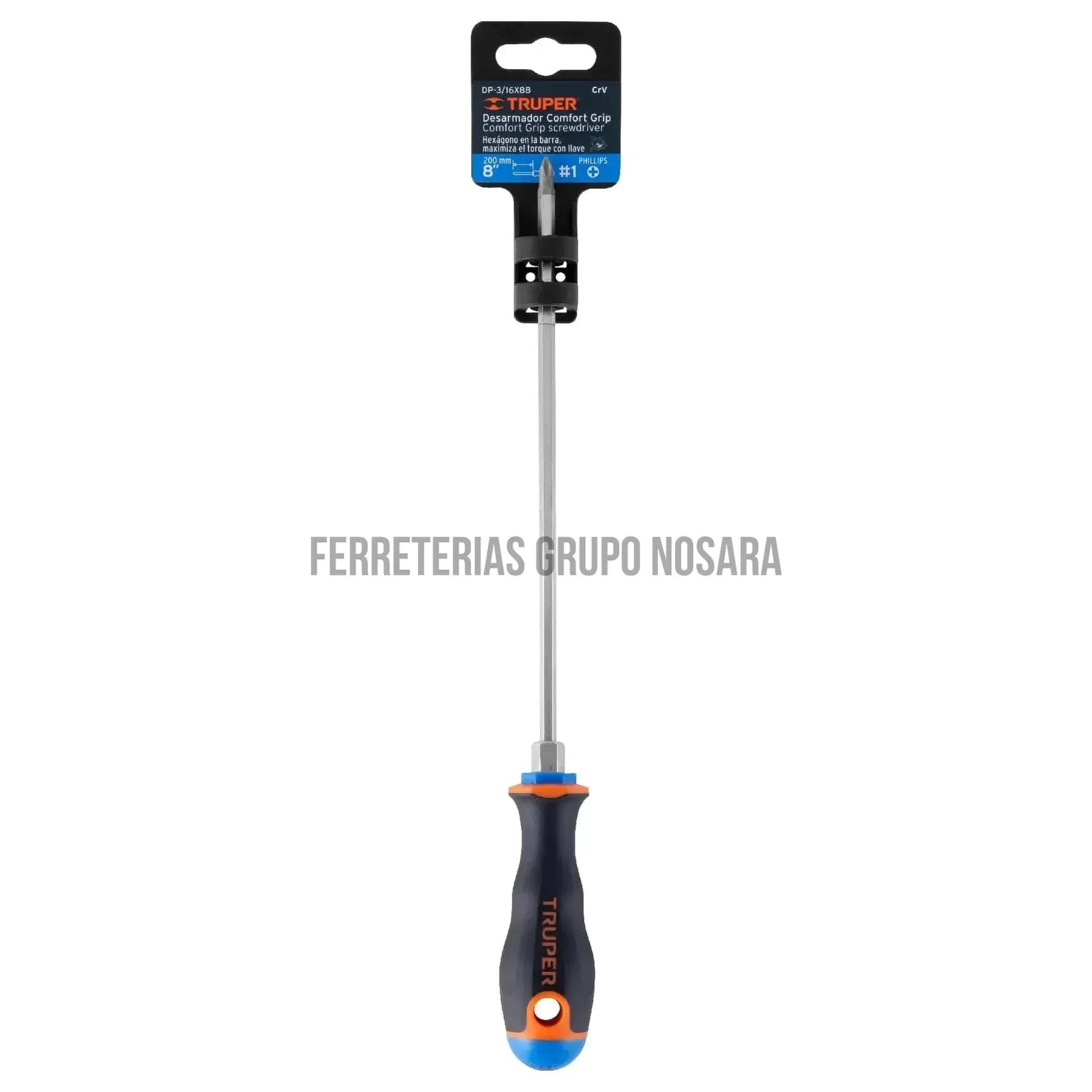Desarmador de cruz 3/16" x 8" mango Comfort Grip, Truper / 14070-