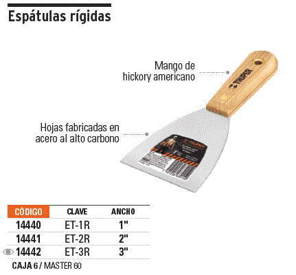 Espátula rígida 1' con mango de madera, Truper / 14440-