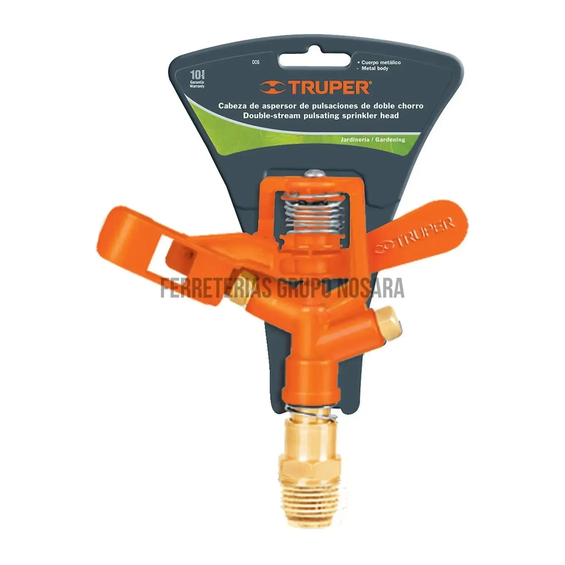 Aspersor metálico doble chorro, cabeza sola, Truper / 10324-