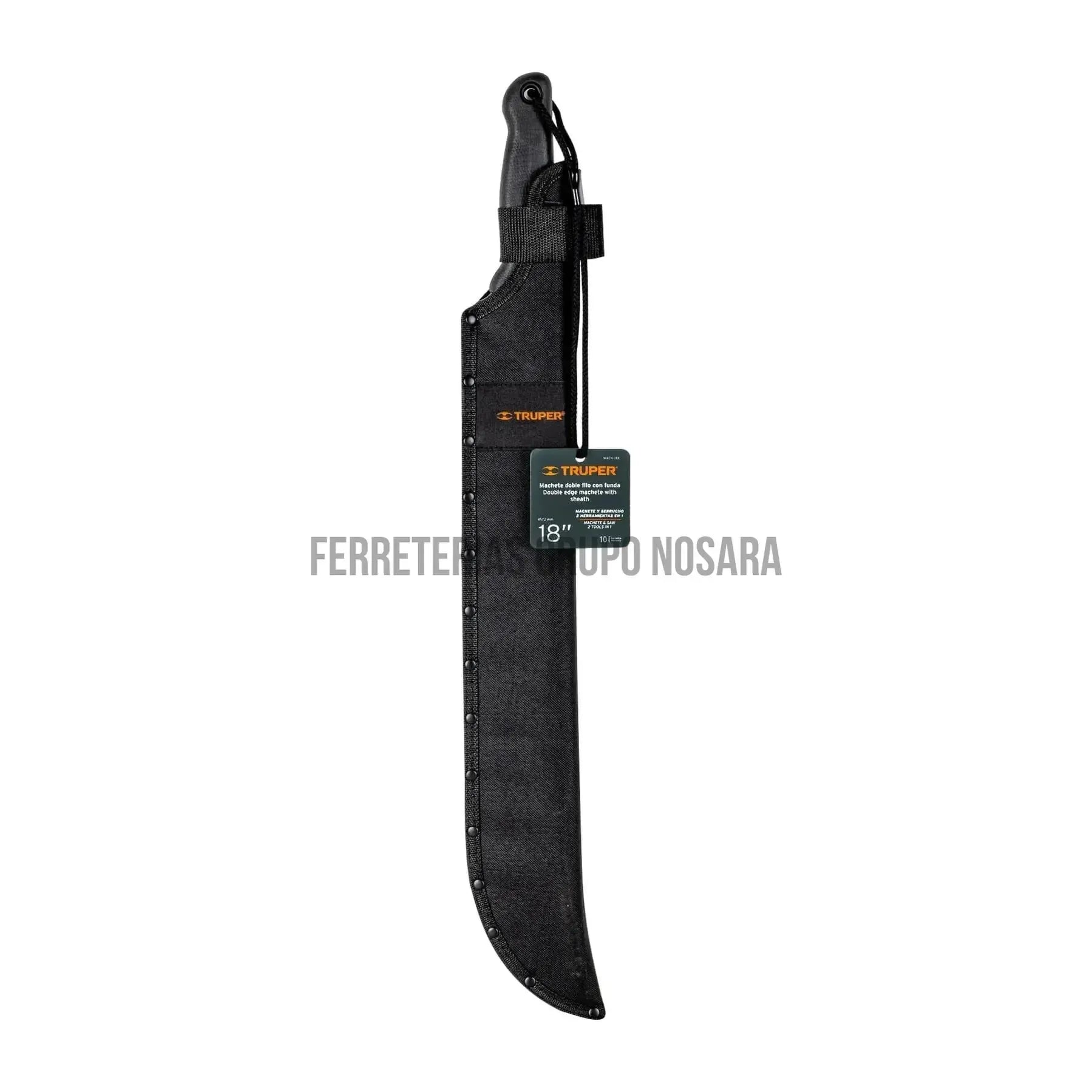 Machete doble filo 18" cacha bimaterial, con funda, Truper 13098-
