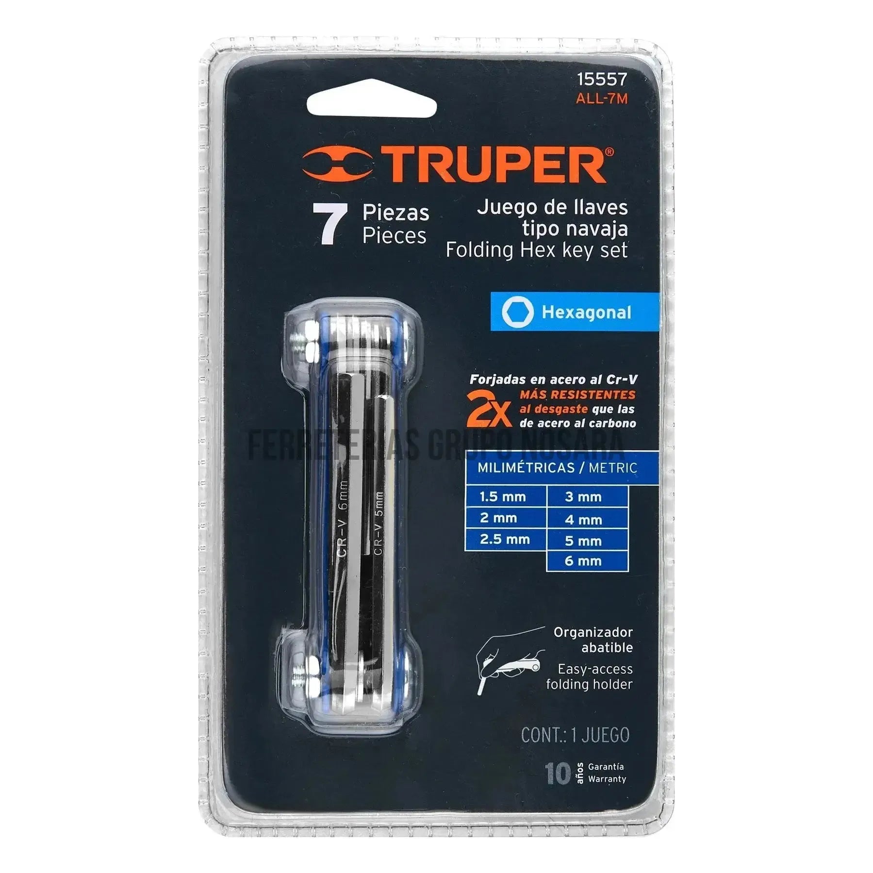 Juego de 7 llaves allen mm tipo navaja, cuerpo de lámina / 15557-