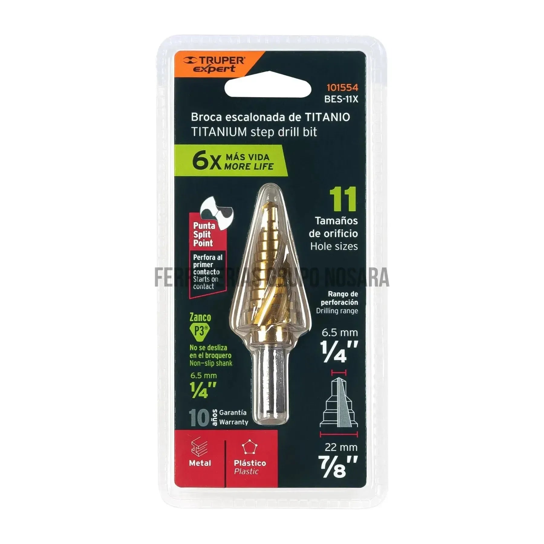 Broca escalonada titanio 11 escalones 1/4" a 7/8", Expert / 101554-