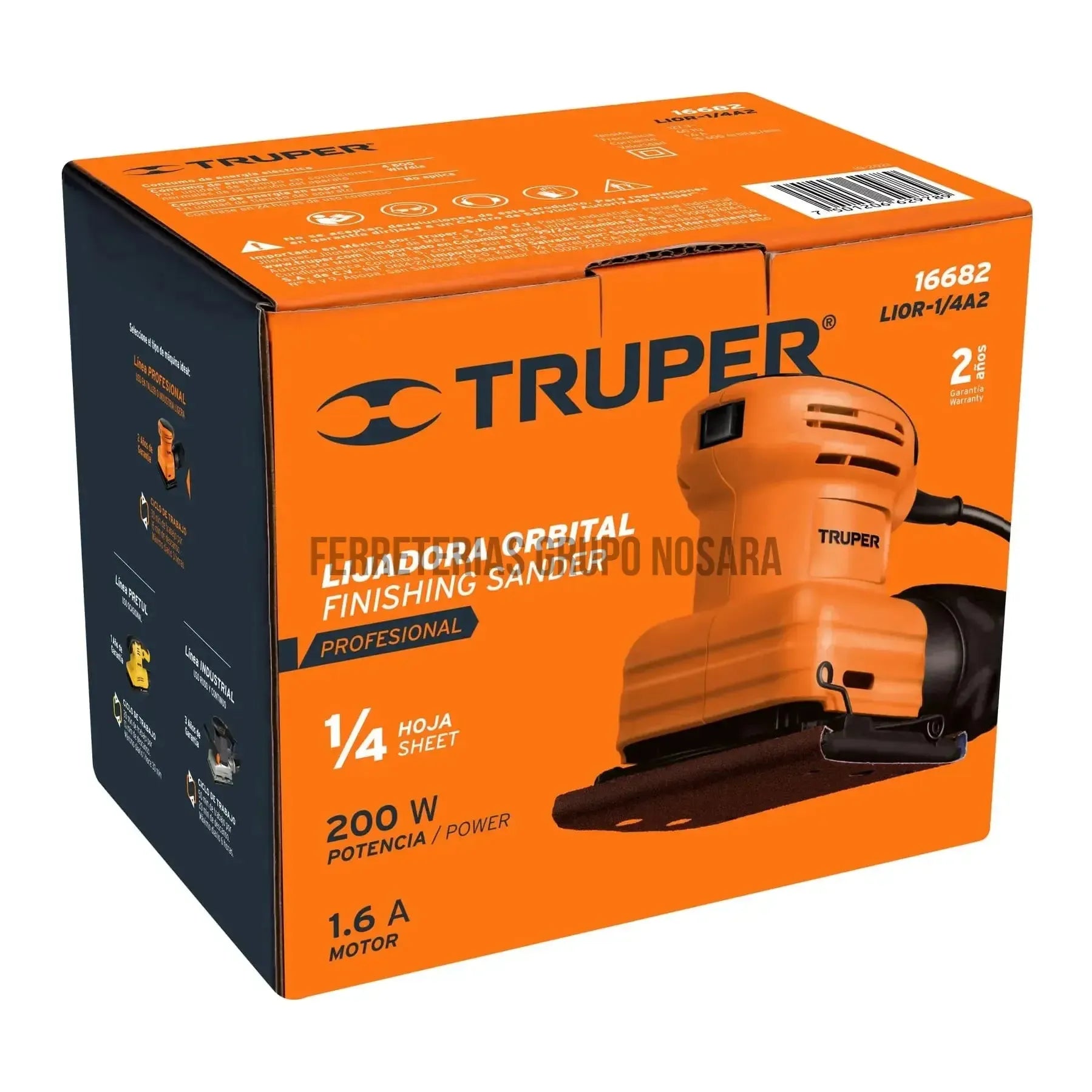 Lijadora orbital 1/4 hoja 200 W, profesional, Truper / 16682-