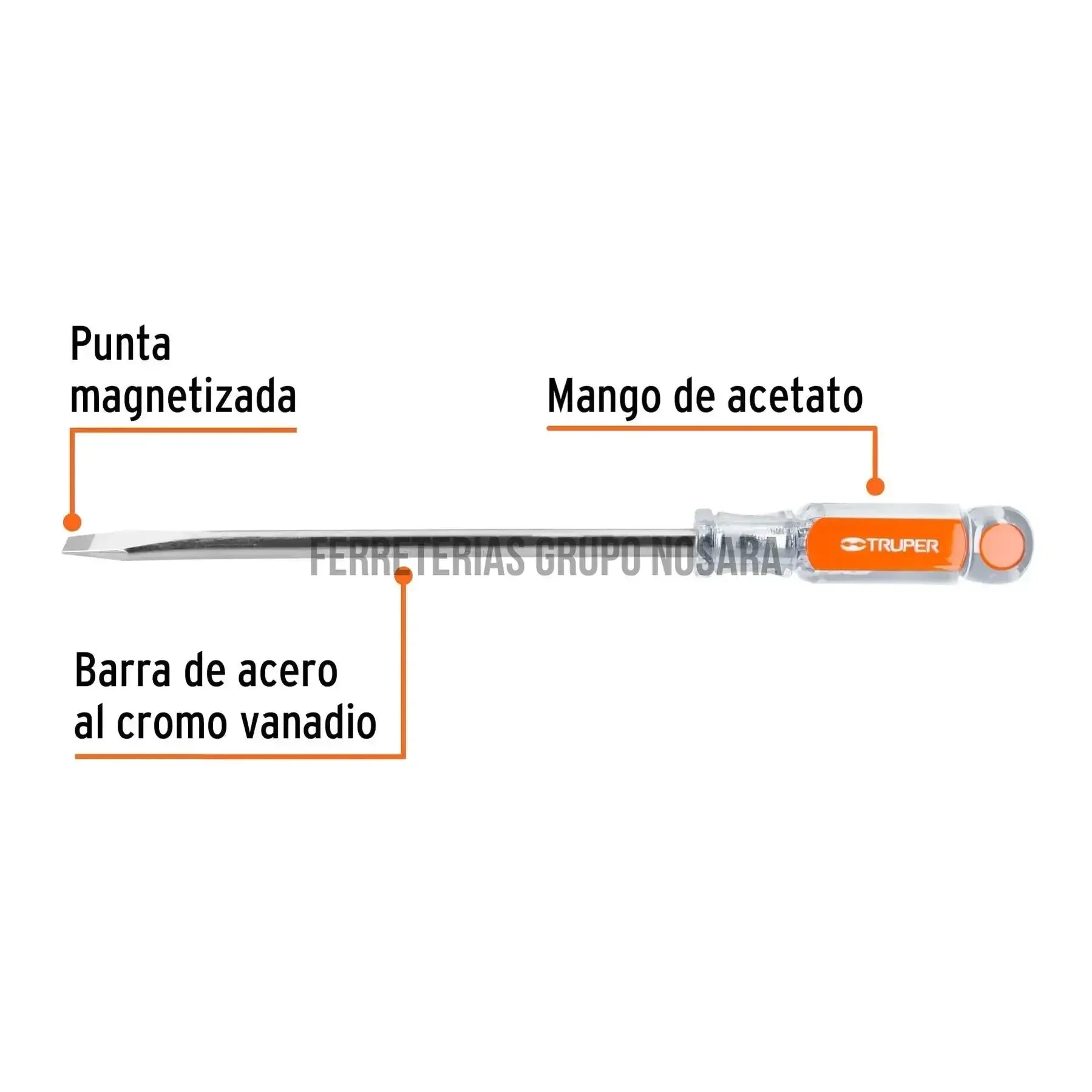 Desarmador plano 3/8" x 8" mango de acetato, Truper / 14008-