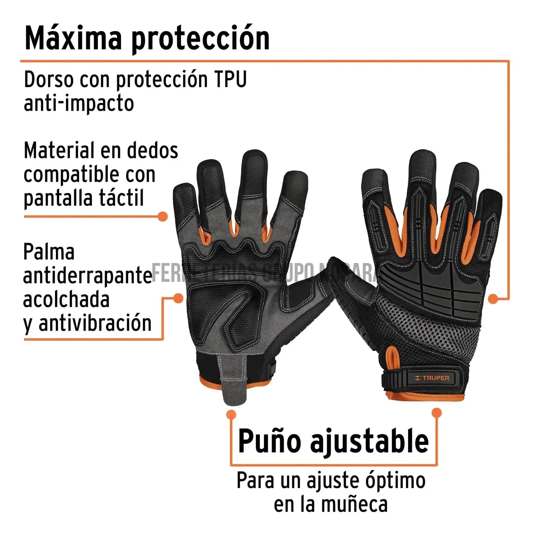 Guantes para mecánicos con protección anti-impacto, Truper / 15158-