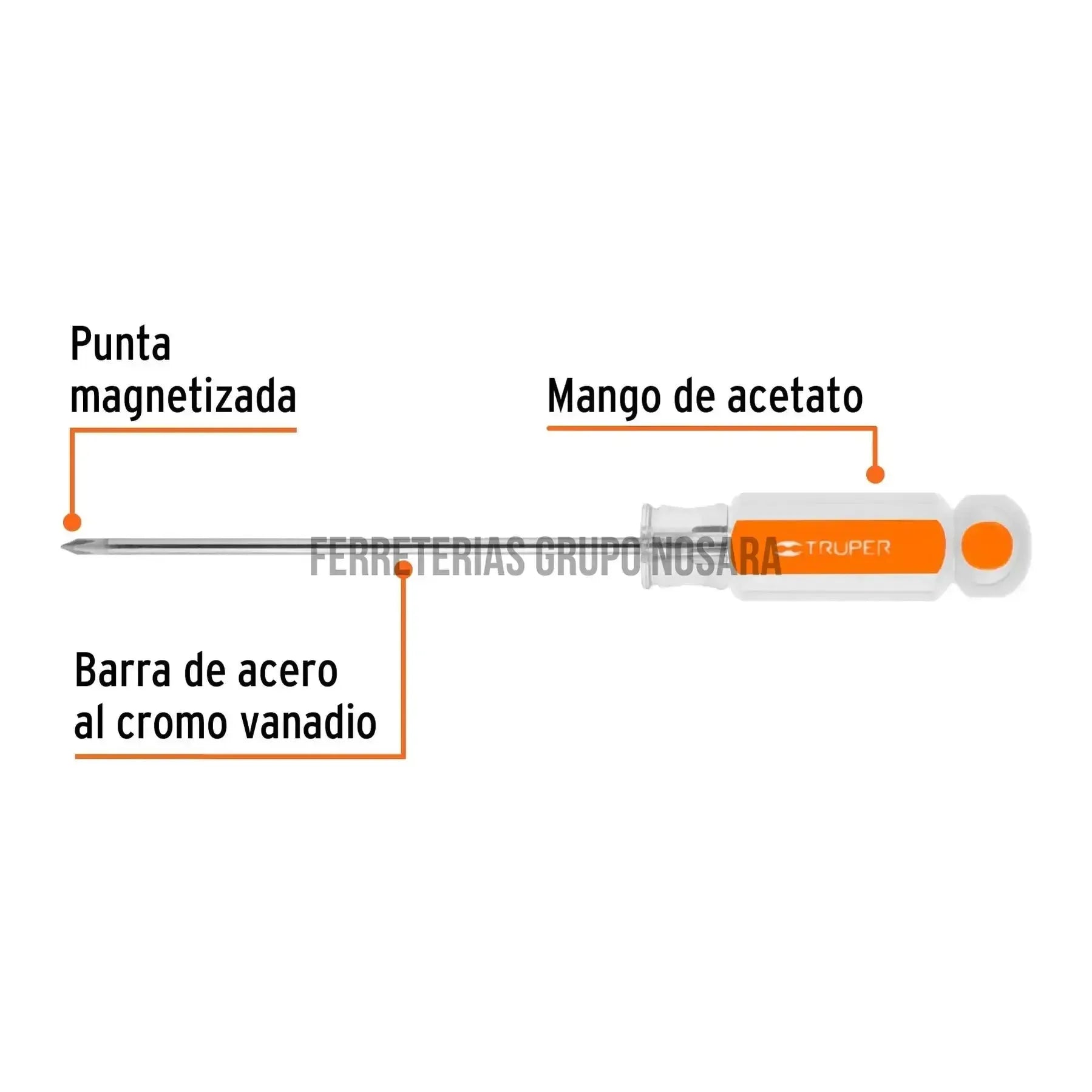 Desarmador de cruz 1/8" x 4" mango de acetato, Truper / 14053-