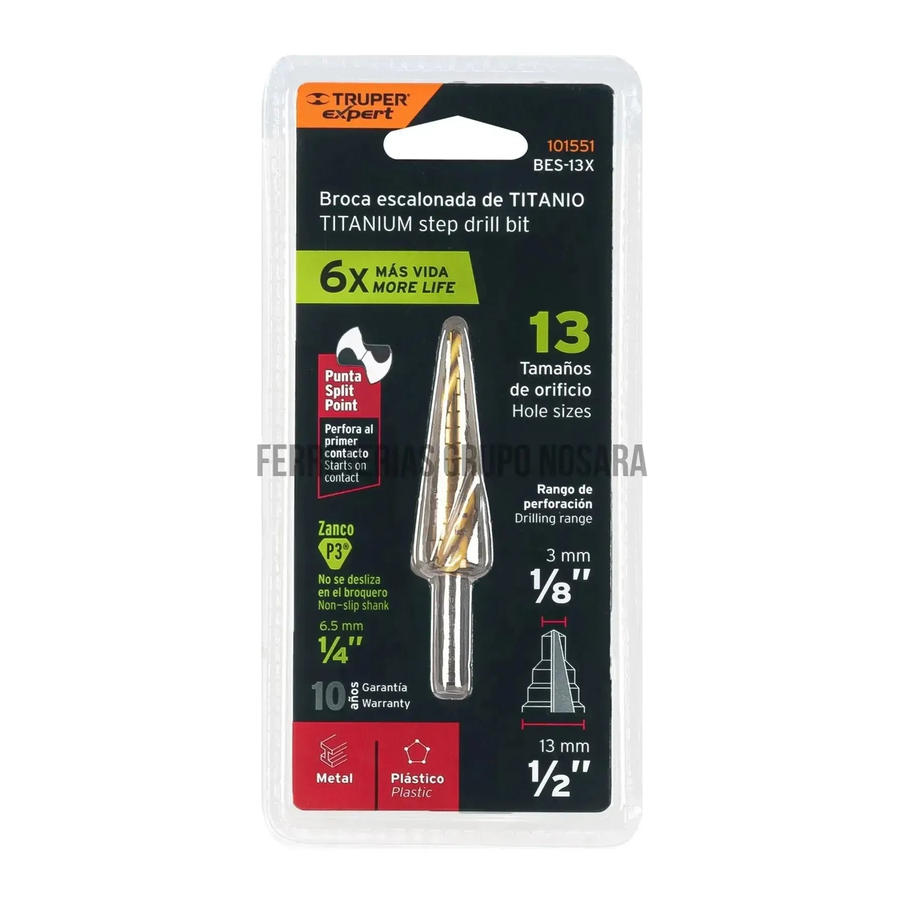 Broca escalonada titanio 13 escalones 1/8" a 1/2", Expert / 101551-