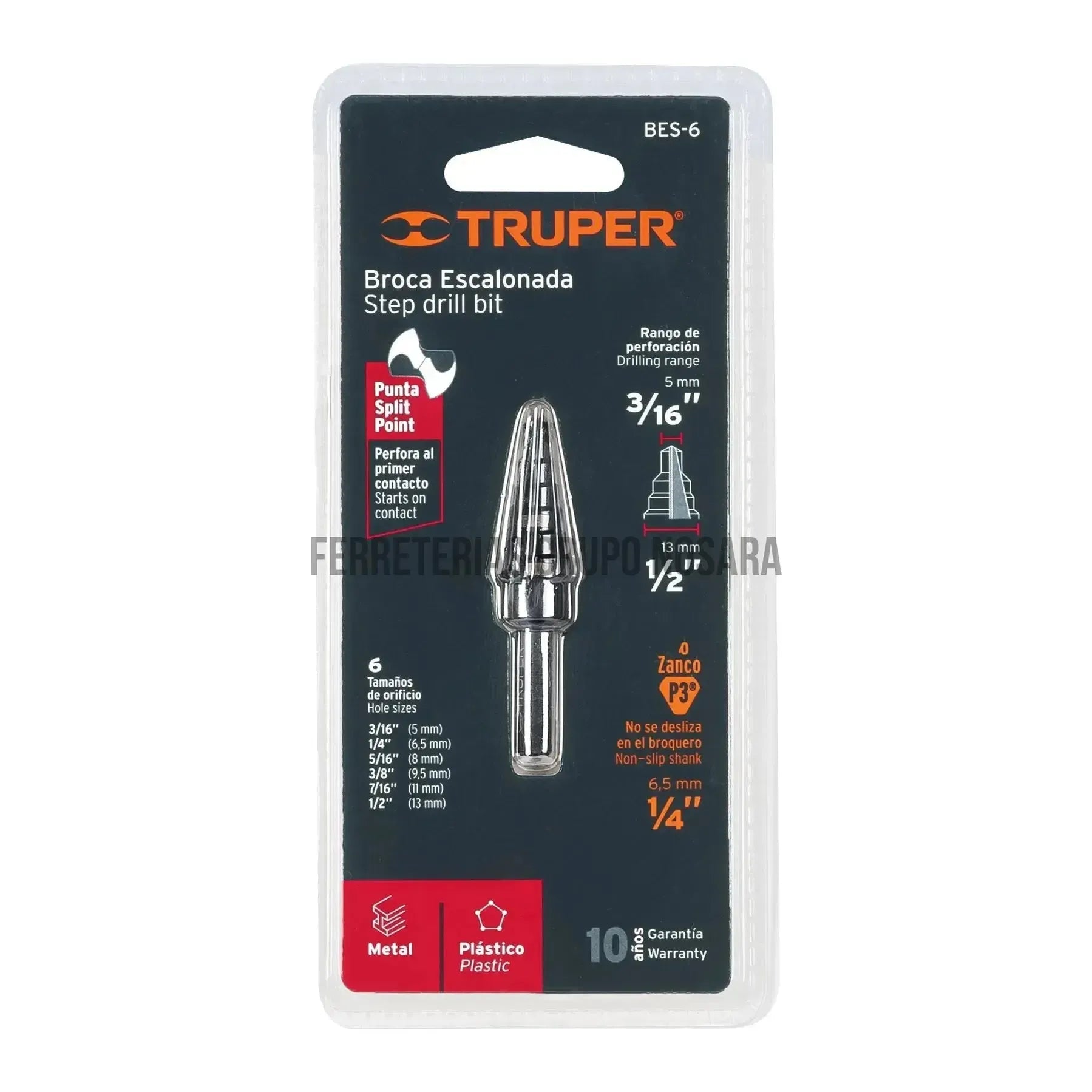 Broca escalonada óxido negro 6 escalones 3/16 a 1/2 TRUPER / 12120-