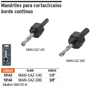 Mandril para brocasierra diamante sin rosca 1/4', Truper / 18143-