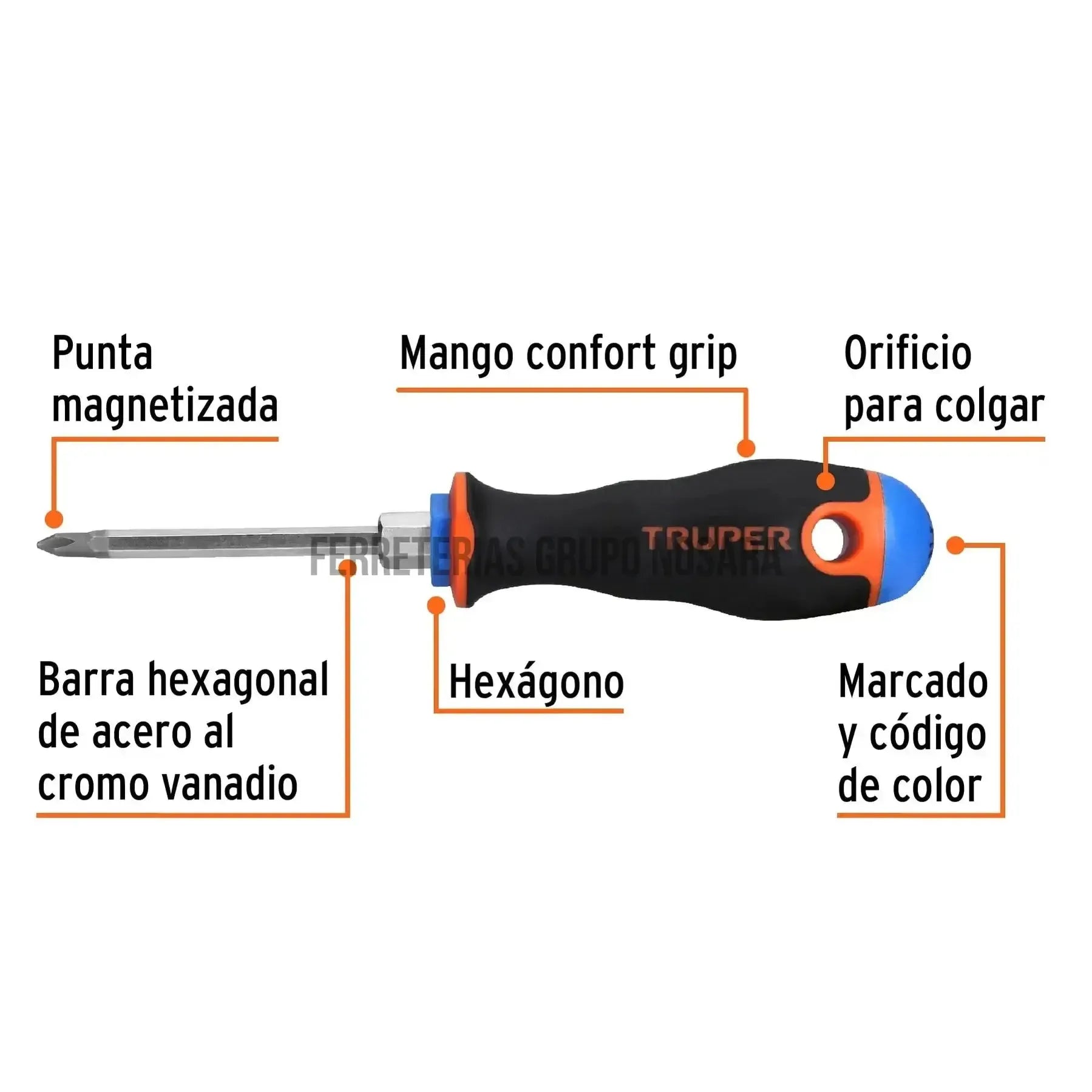 Desarmador de cruz 3/16" x 3" mango Comfort Grip, Truper / 14064-