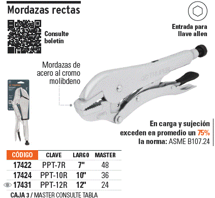 Truper Pinza de presión 10' mordaza recta / 17424-