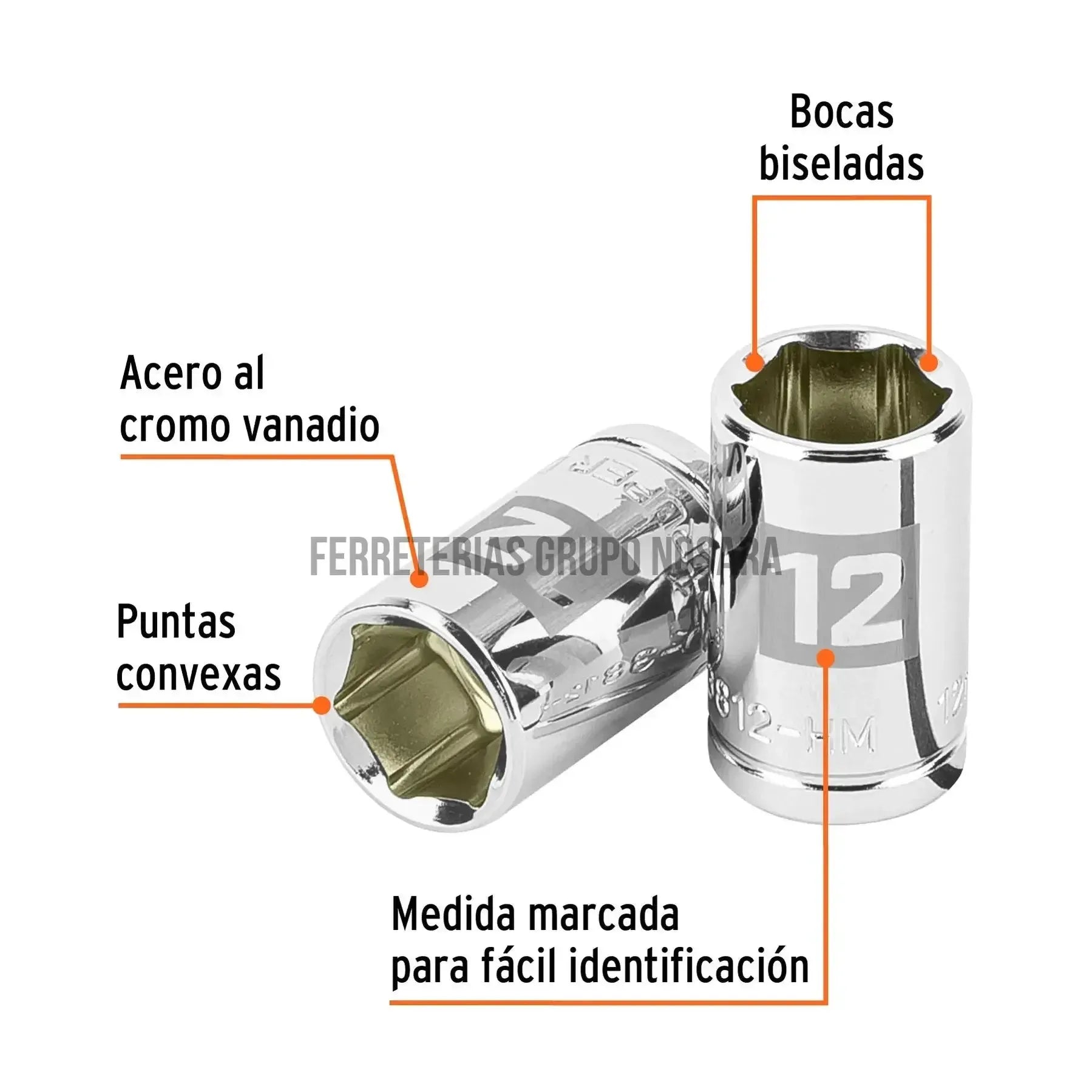 Dado de 12 mm, 6 puntas, cuadro 3/8", Truper / 13676-