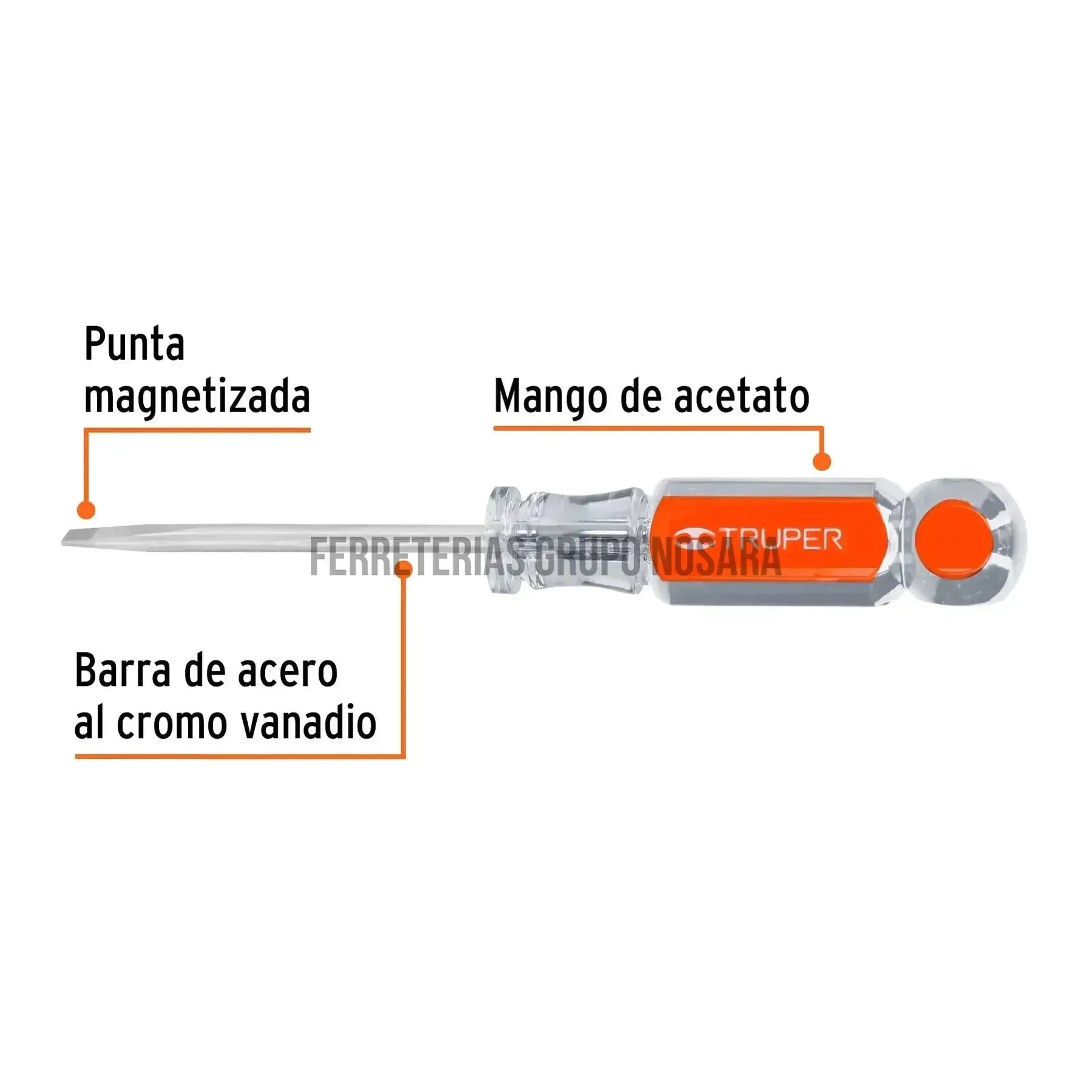 Desarmador cabinet 3/16" x 3" mango de acetato, Truper / 14029-