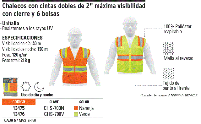 Chaleco de seguridad naranja max visibilidad y 6 bolsas / 13475-